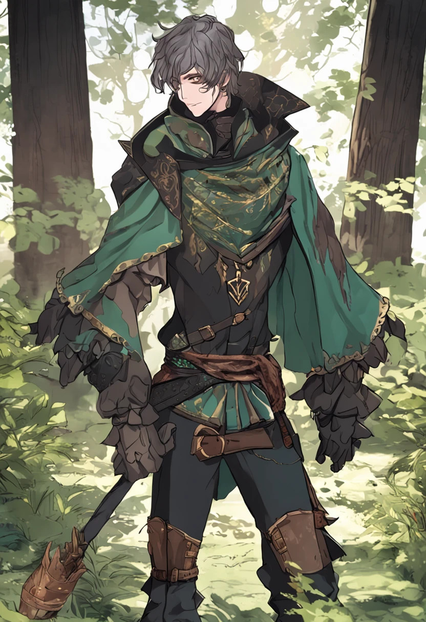 Medieval, homem, Loiro, foto inteira, olhos verdes, grimoire in hand, roupas de plebeu, roupa preta, cabelo curto, estilo anime realista