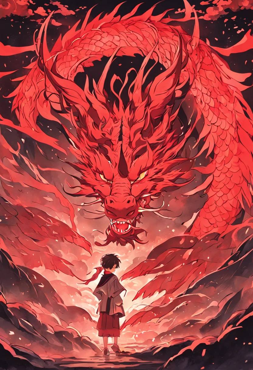 (((tmasterpiece))), best quality, ((Dragon Chinese paper-cutting art)), ((Chinese paper cutting)), ((Multi-layer paper complex paper cutting)），（Round red background paper），Monochrome per layer of paper，Positive light，（（（Detailed handsome face）））