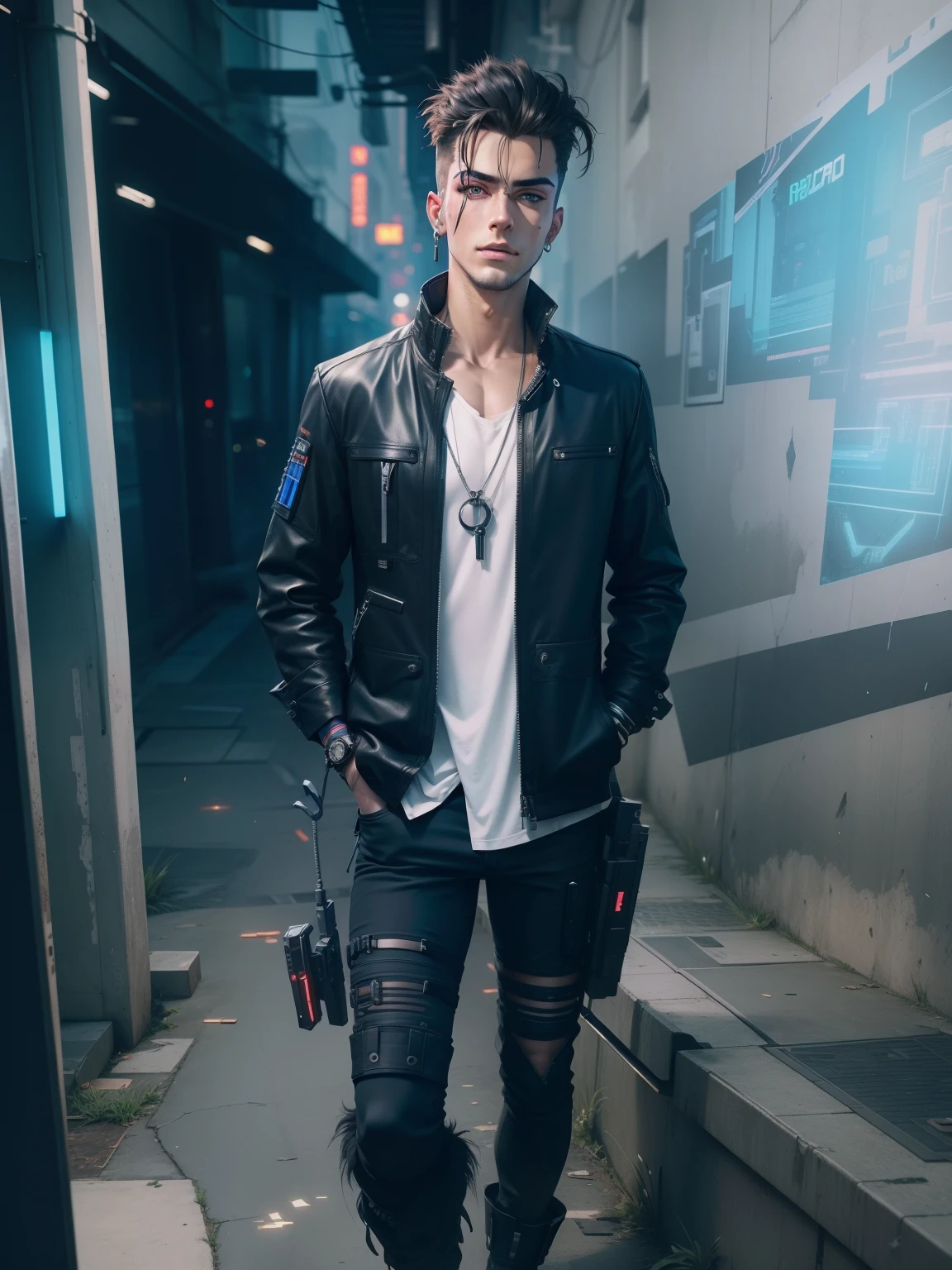 Change background cyberpunk handsome boy in realistic face in 8k