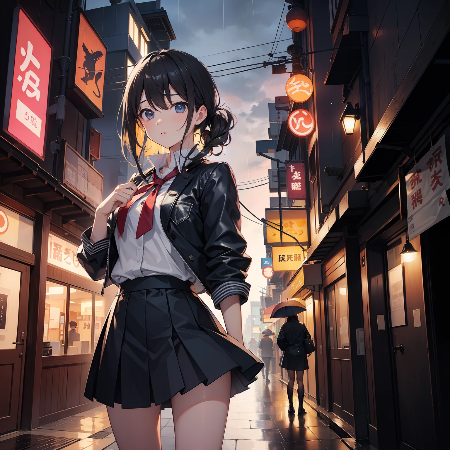 Night time、The weather is rainy