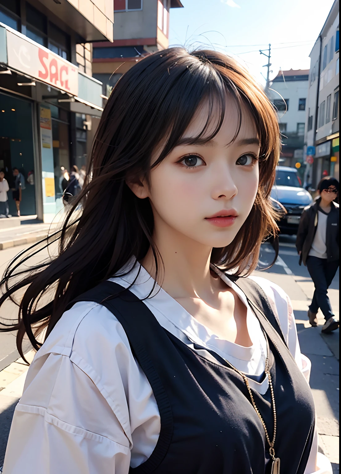(best-quality:0.8),
(best-quality:0.8), perfect anime illustration, extreme closeup portrait of a pretty woman walking through the city