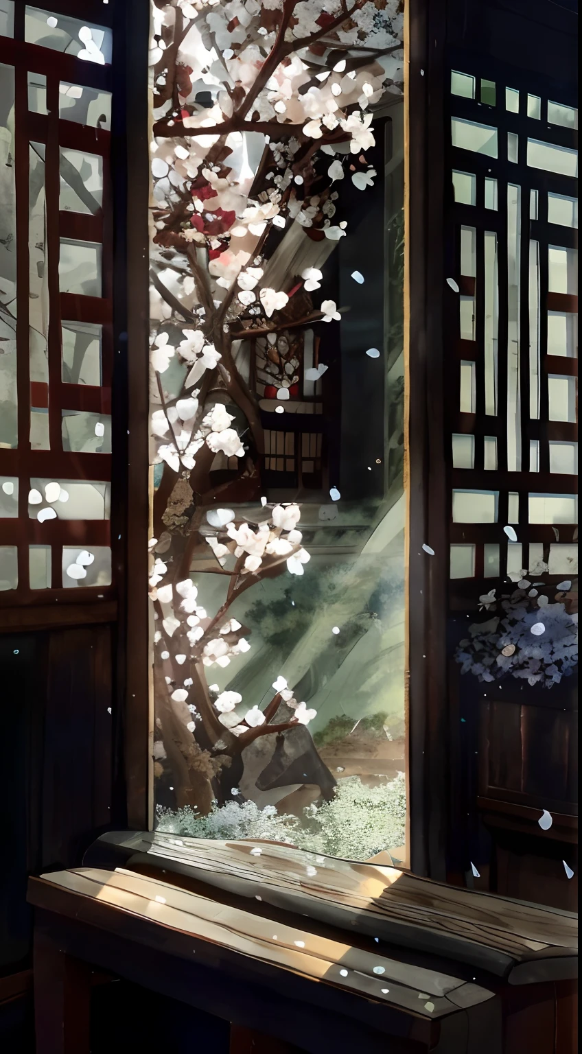 There is a window where you can see the trees and benches, beautiful anime scenes, Anime background art, anime backgrounds, anime beautiful peace scene, A cena mais bonita, Japanese art style, immensely detailed scene, Detailed painting 4 K, Chinese painting style, Beautiful digital artwork, anime movie backgrounds, Guviz-style artwork, background artwork