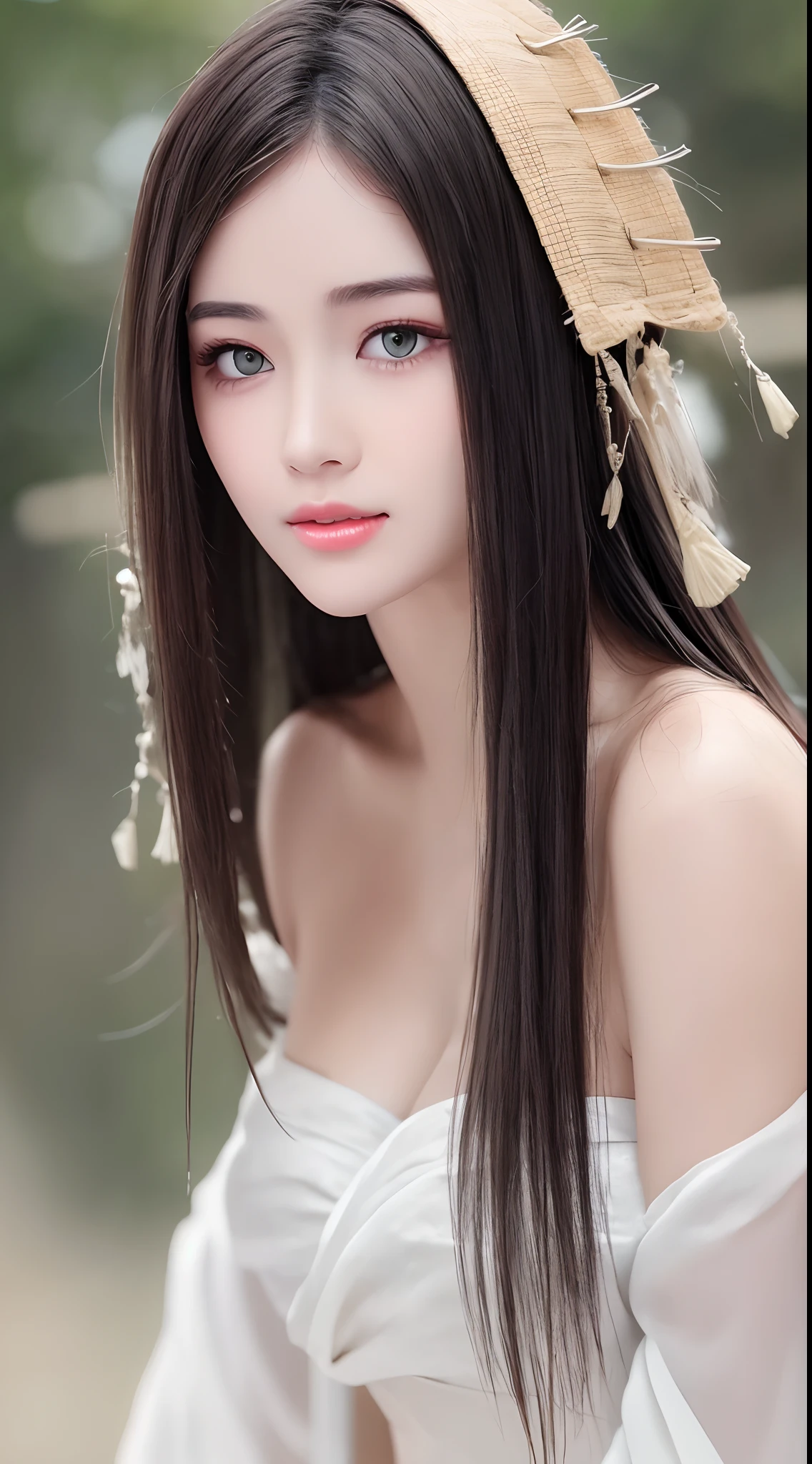 ((Best Quality, 8k, Masterpiece: 1.3)), Focus: 1.2, Perfect Body Beauty: 1.4, Buttocks: 1.2, ((Layered Haircut)), (Wet Clothes: 1.1), (Rain, Street:1.3), (Breasts: 1.2), (Hanfu: 1.2), Bare Shoulders, Bare Legs, Highly Detailed Face and Skin Texture, Fine Eyes, Double Eyelids, Whitened Skin, Long Hair, (Shut Up: 1.5), (Bokeh Background: 1.5), Big Breasts