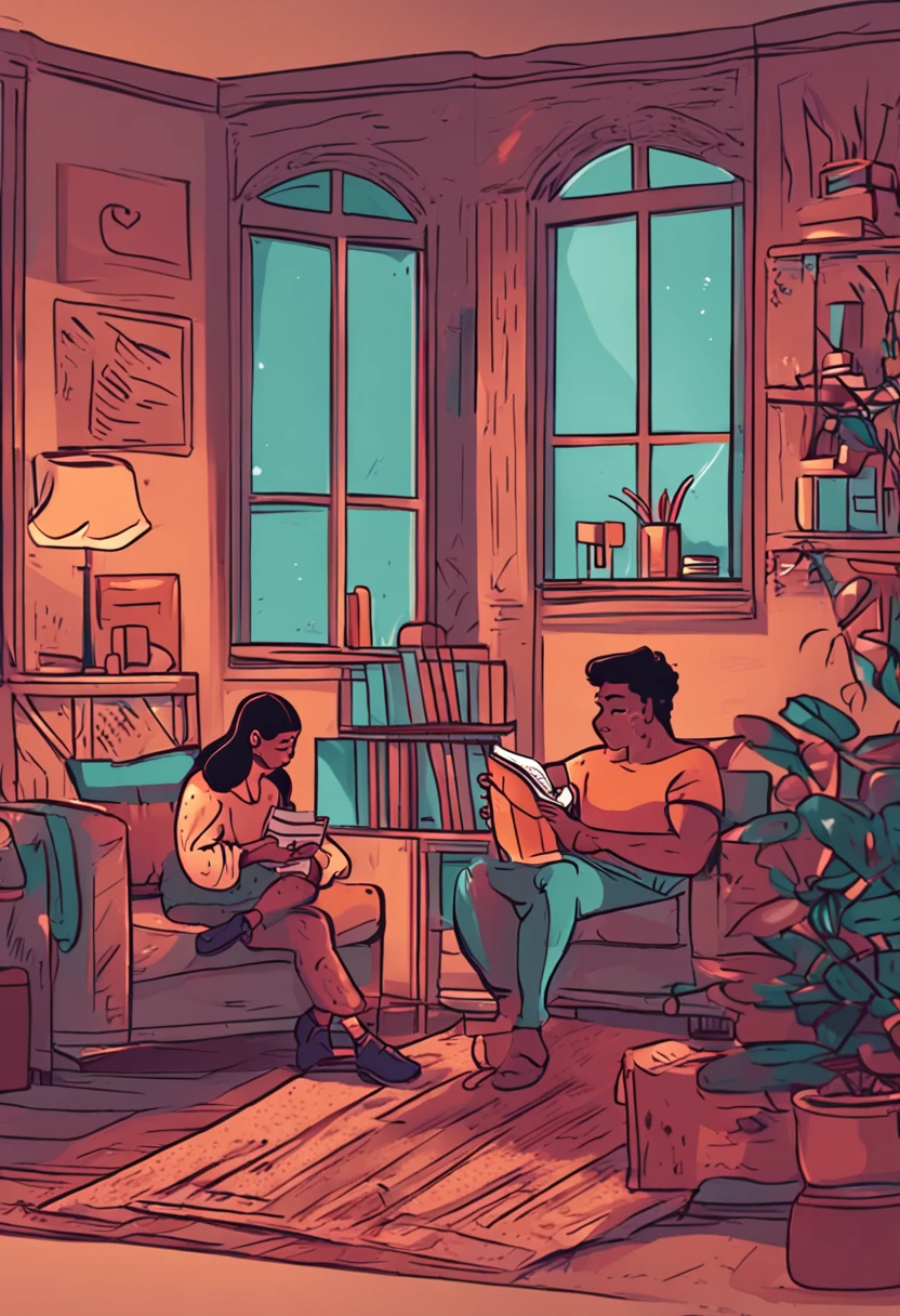 Couple avatar Two people,Read a book together,On The Home,