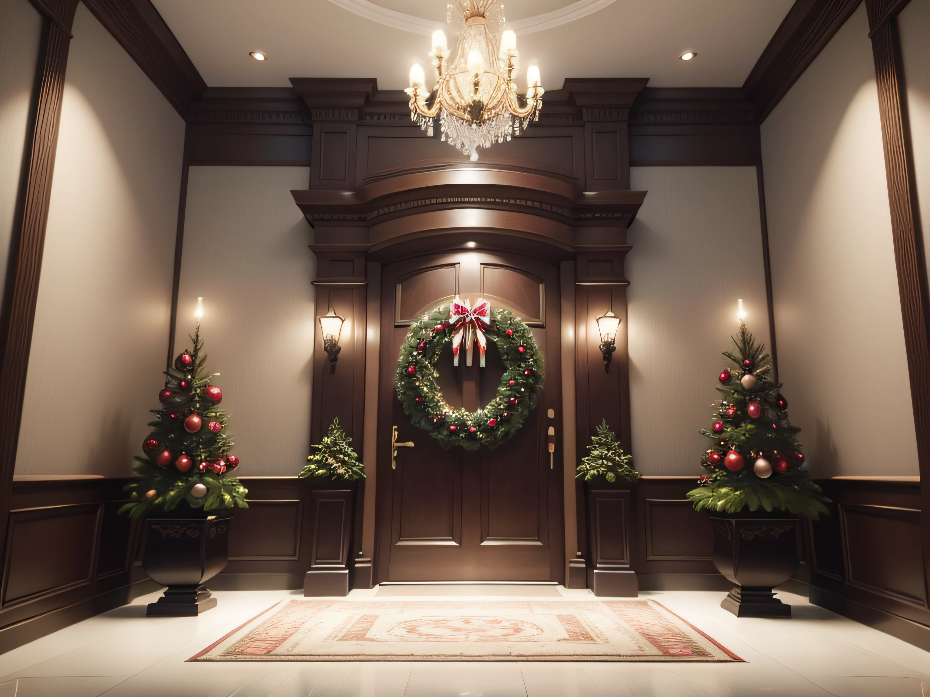 Christmas mansion entrance lobby、photos realistic