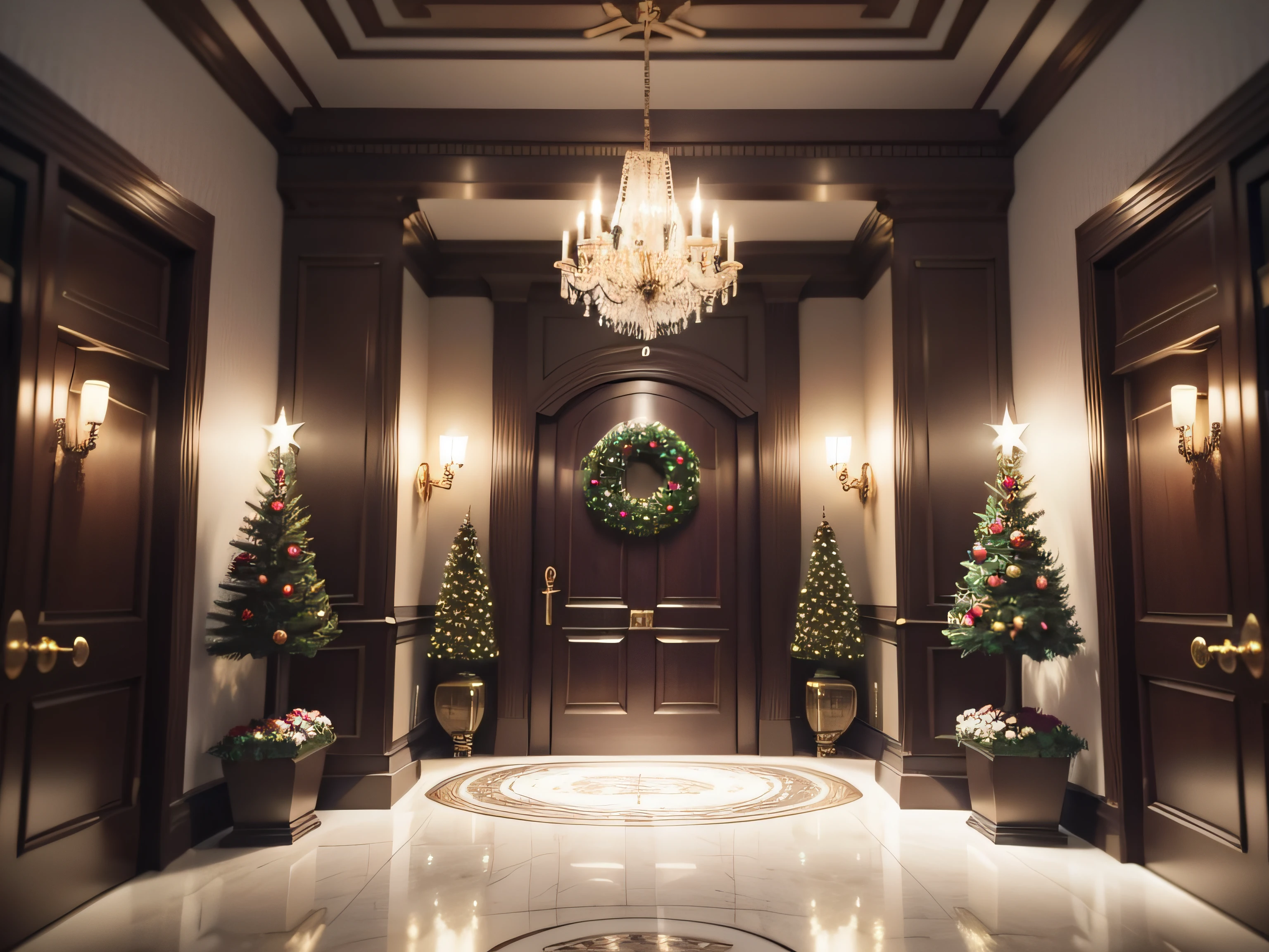 Christmas mansion entrance lobby、photos realistic