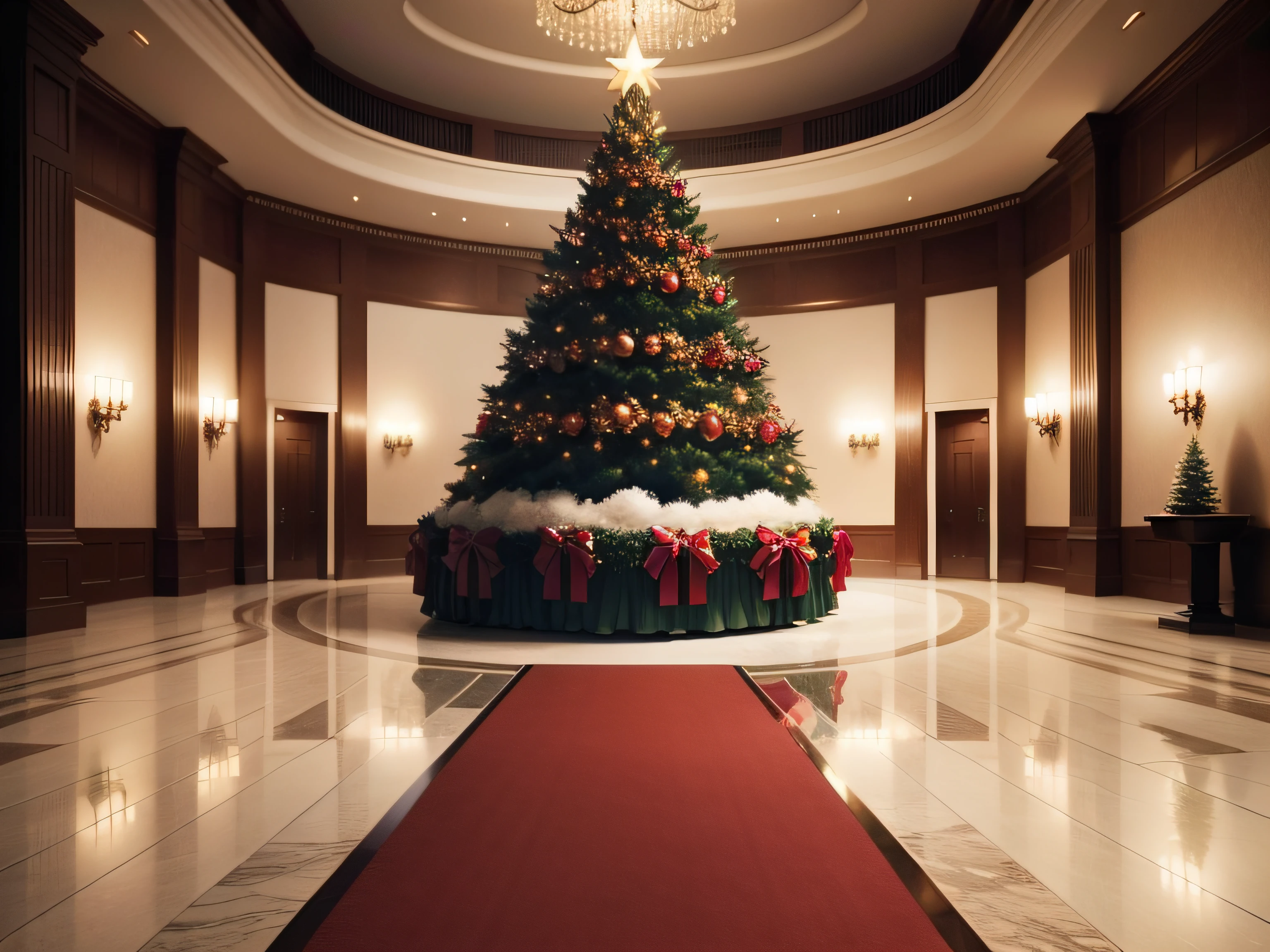 Christmas luxury hotel lobby、photos realistic