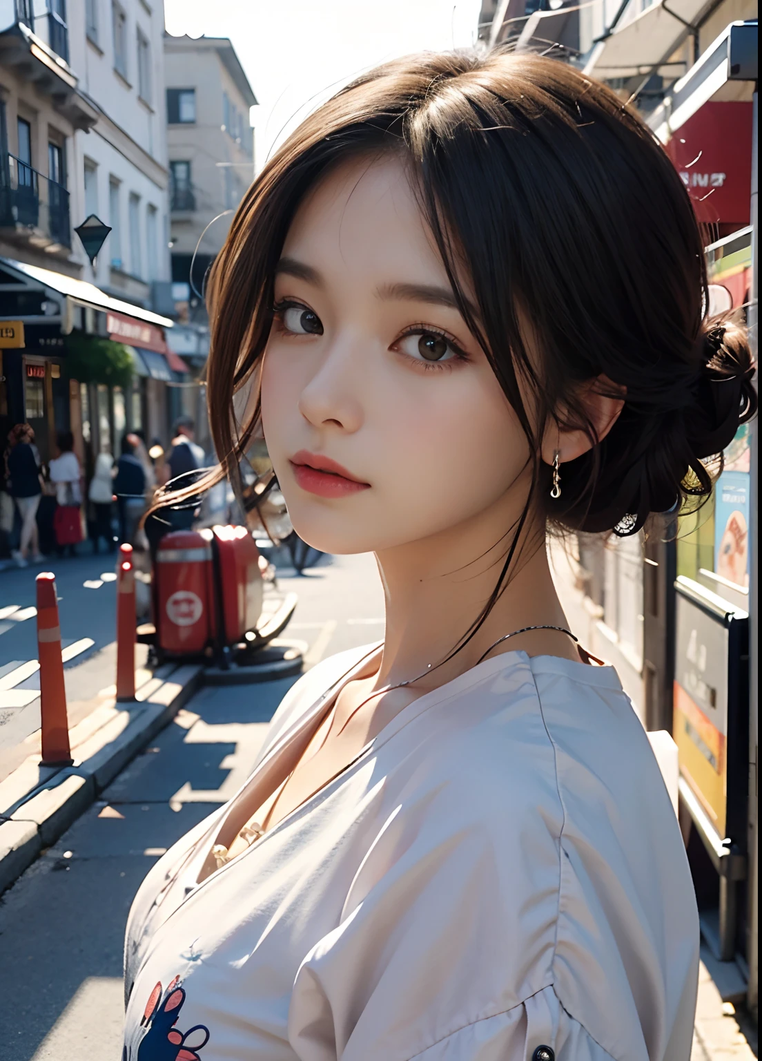 (best-quality:0.8),
(best-quality:0.8), perfect anime illustration, extreme closeup portrait of a pretty woman walking through the city
