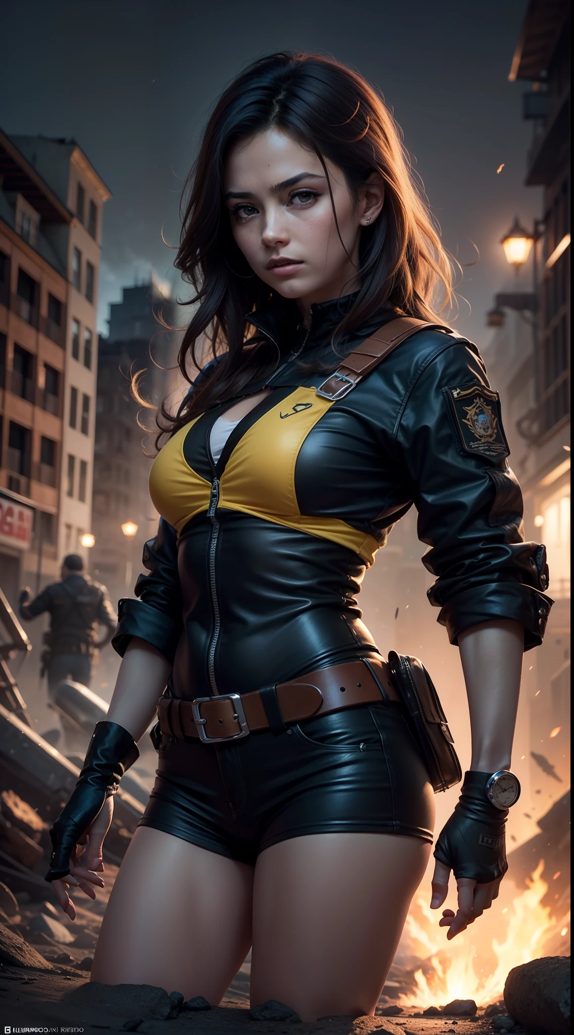 ((calidad superior, 8k, obra-prima: 1.3)), foco nítido: 1.2, solamente, foto y bruto, realista, obra-prima, mejor calidad, high resolusion, ultra detallado, artes oficiais, fondo de pantalla de Unity 8K, Fondo de pantalla oficial, Grumpy atmosphere, claroscuro,Commando movie , Hermosa mujer soldado,cabellos largos dorados, Con una pistola grande en la mano, remache, Explosiones, El coche, Aviones, Un solo cuerpo,Ultraclaro,8k,Detalle extremo,sin palabras