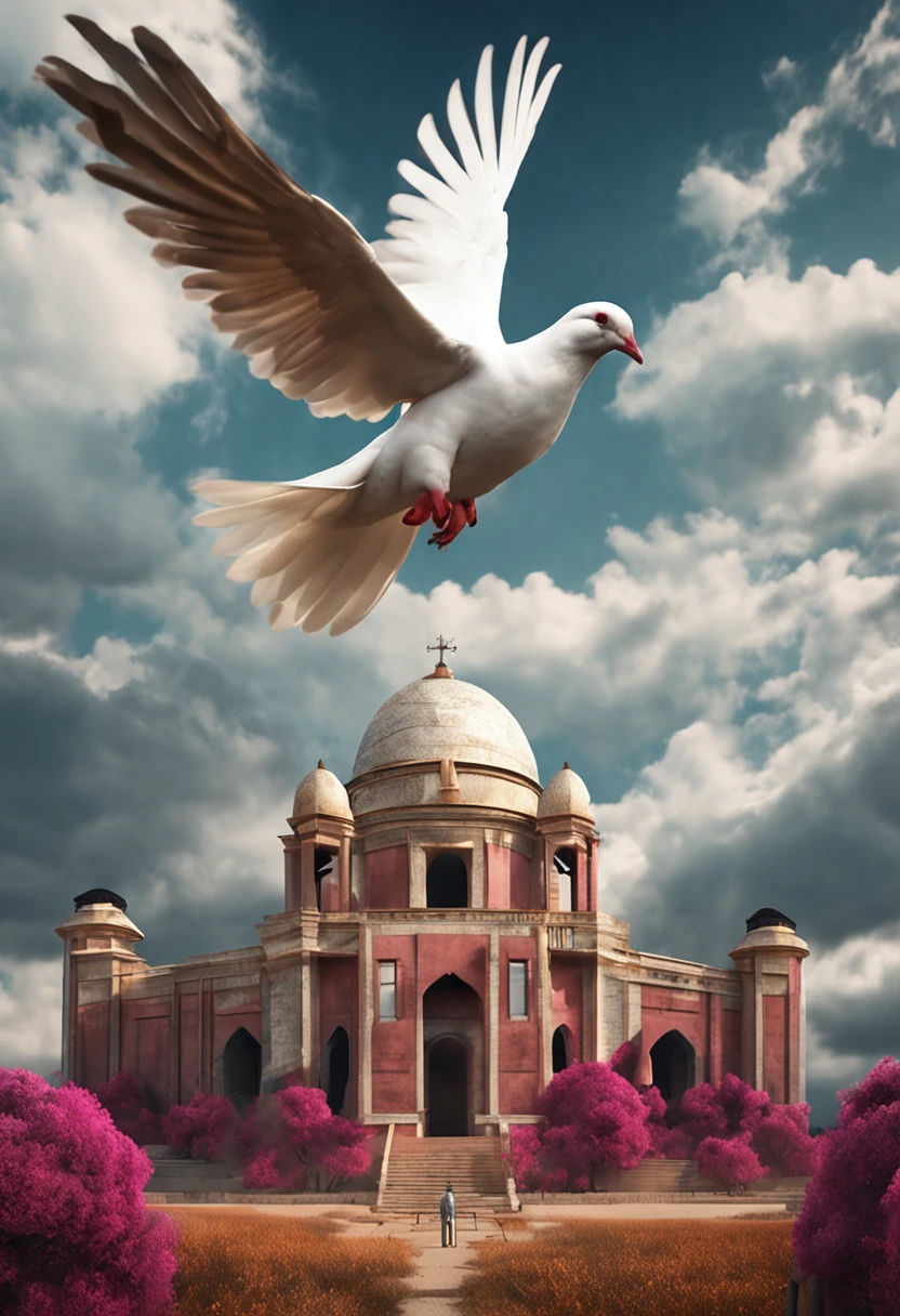 Realisticstyle,The white dove is imprisoned in a flying missile
