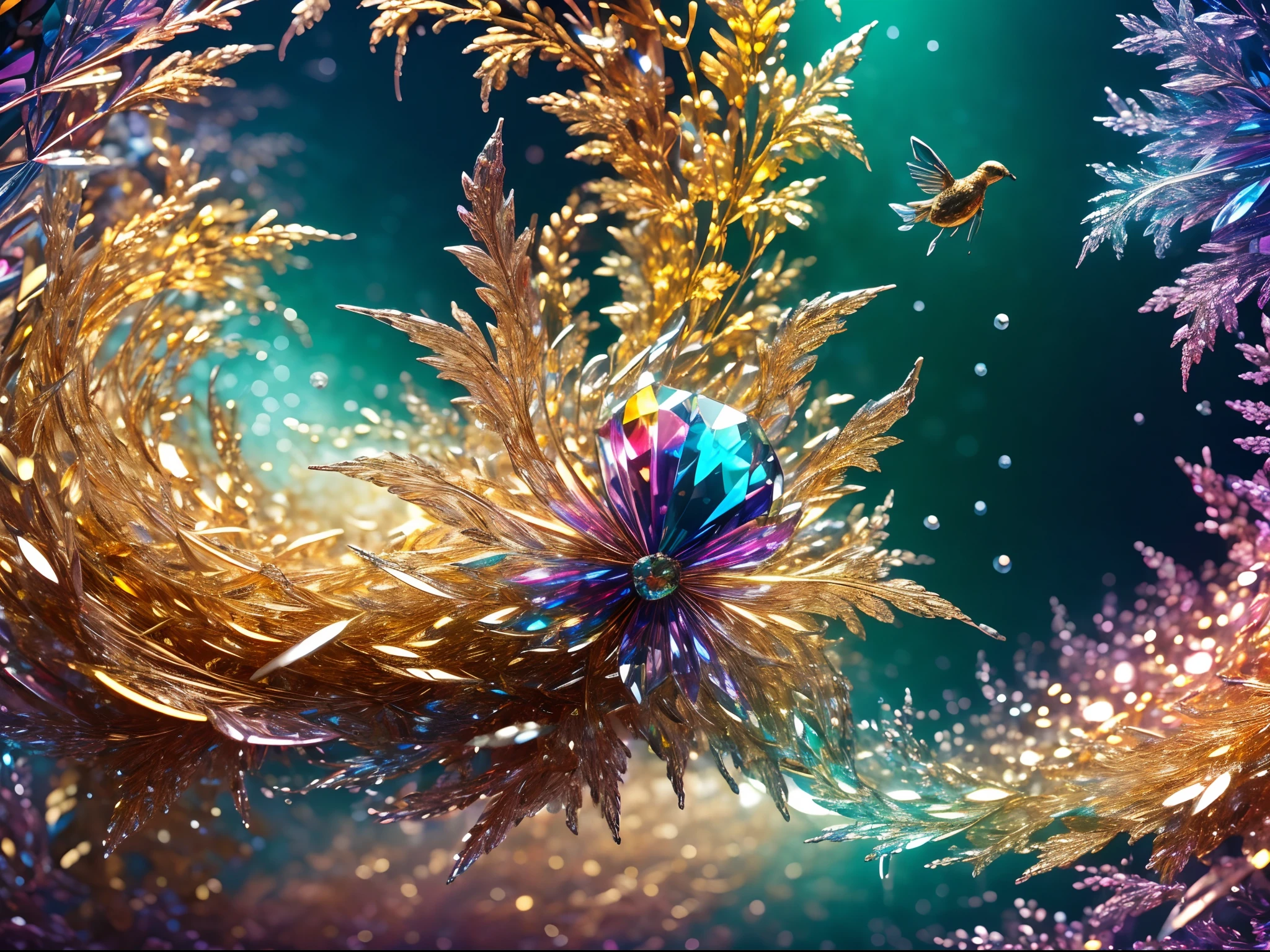 (Masterpiece, Top Quality, Best Quality, Ultimate Detail, Highest Detail, Official Art, Beauty & Aesthetics: 1.2), Golden Ratio, Full Composition, official art, Unity 8k wallpaper, super detailed, beautiful, (fractal art: 1.4), the school girl is riding on the red turtle, flying over the town, full body, crystallineAI, from below, splash,crystal,rainbow