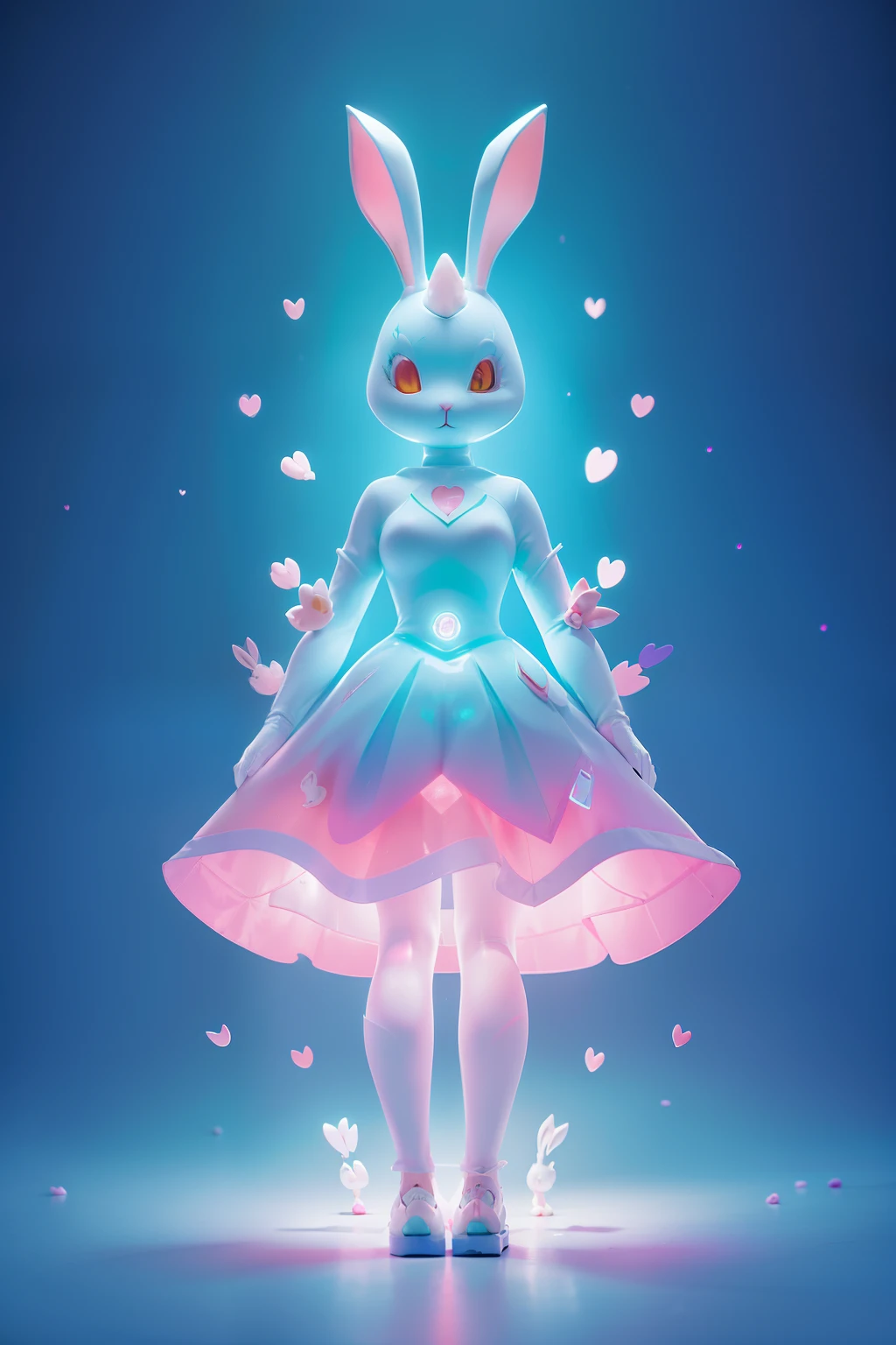 (((edgBunny))),edgBunny,(((Behind it is a huge rabbit))),A woman of outstanding figure,jewely,Amazing work,Vitreous luster,clean backdrop,High gloss,blue colors,In pink,cyan colors,red colour