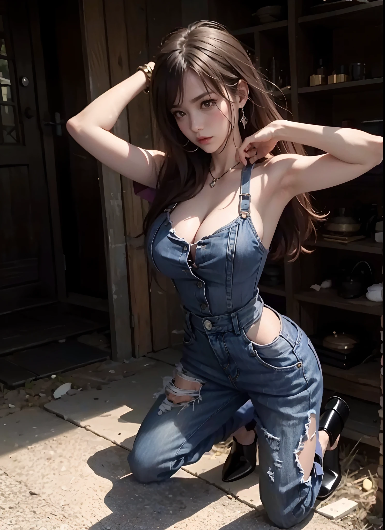 (best qualtiy),(solo person++),((Kneeling pose,Point at you with your ass+))mature,denim pant,比基尼,(Female captive+),Flirtatious,low head,Brown hair long,huge tit,Fragrant shoulders,high-heels,(binding),(execute+)(Women cut off their heads),(anvil,behead+),Decapitation ceremony,jewelry,Normal posture,Normal posture