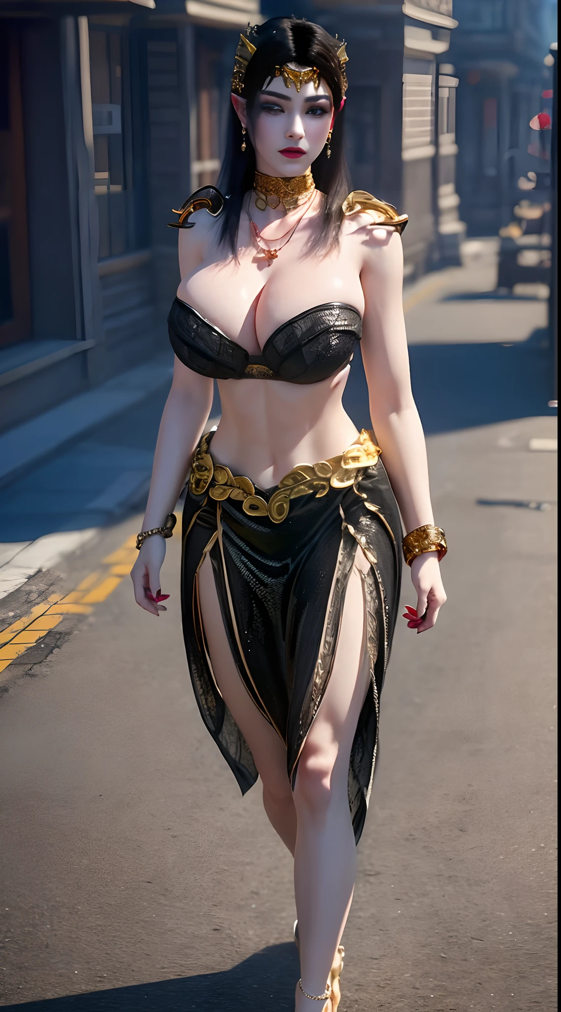 ultra realistic 8k cg, flawless, clean, masterpiece, cinematic lighting, cinematic bloom, perfect face, beautiful face, fantasy, dreamlike, ((unreal engine 5)), science fiction, lace trim, lace-trimmed legwear, luxury, jewelry, diamond, gold, pearl, gem, sapphire, ruby, emerald, intricate detail, delicate pattern, charming, alluring, seductive, erotic, enchanting, hair ornament, necklace, earrings, bracelet, armlet.
((,1girl, pov, best quality:1.5)),1girl, solo, (muscle abs:1.2), (shiny skin:1.3), (huge fake breasts, round breasts:1.5), goddess red dress, ((full body)), looking at viewer, (walking down:1.5).