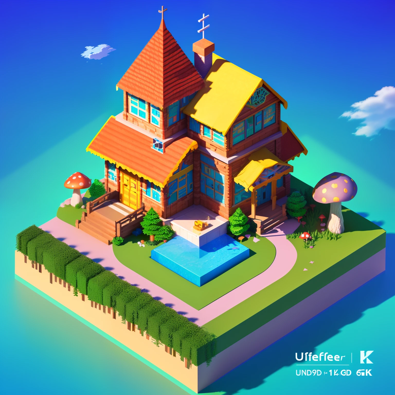 (Cartoon 3D:1.4),Isometric architecture,Masterpiece, Best quality, (Extremely detailed Cg Unity 8K wallpaper), (Best quality), (Best Illustration), (Best shadow), Colorful mushroom hut,Cogumelos, Isometric 3D, rendering by octane,Ray tracing,Ultra detailed