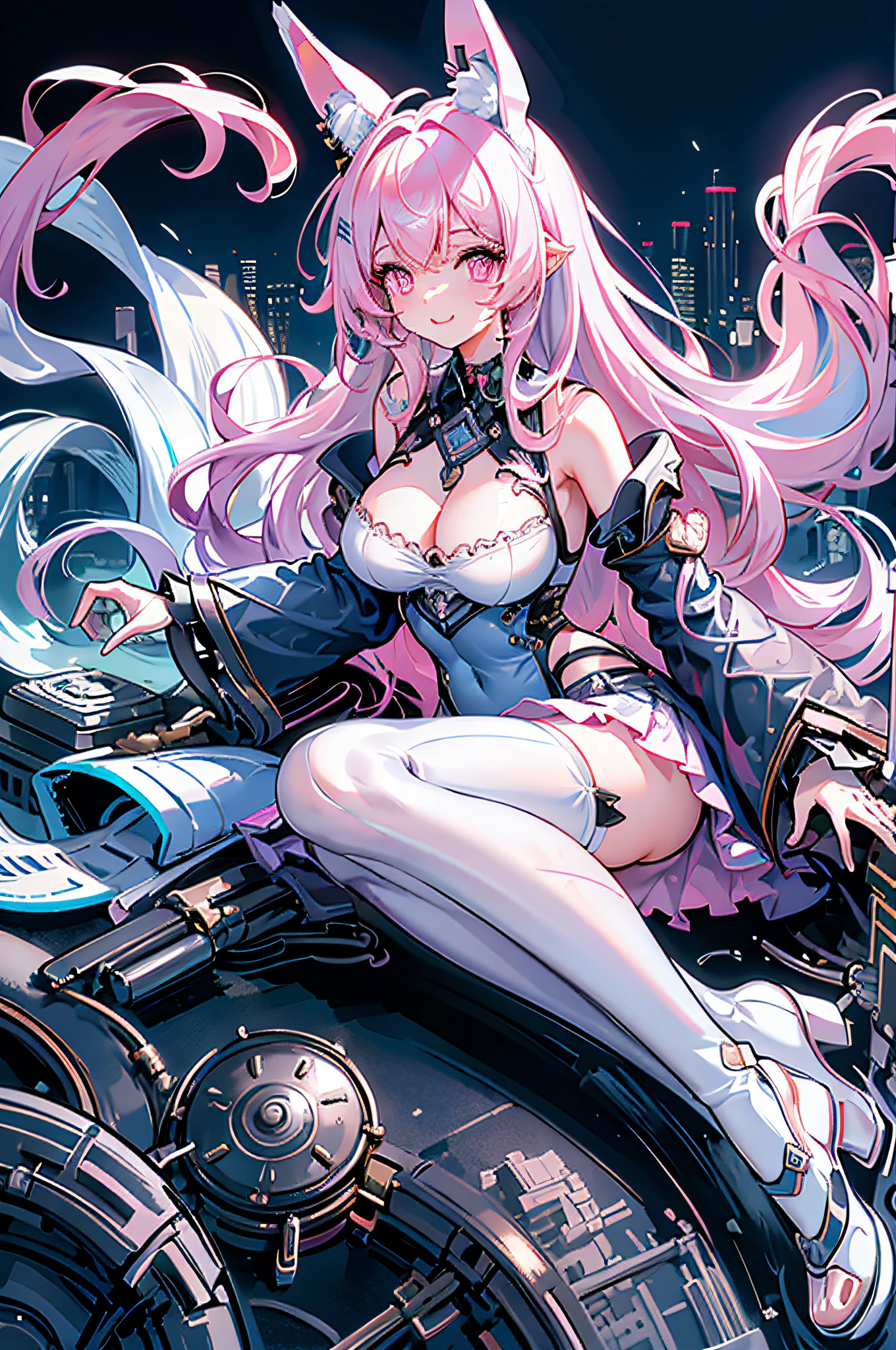 Goddess of complex armor,Glowing skin,Cuirass details,Blue and white hair,Arm tattoos,,8K分辨率,1girll,the shy,cleavageusume, mechanicalparts, robotjoints,Headgear,Black and white stockings,a beauty girl,Bare chest,Lori huge breasteavage,Raiy,White s,blackstockingse down,underdressing,tit,Vaginal thrust by,spread their legull hoto,Facing the audience,arma,比基尼,hindquarters,Wings,Pink gray hair,cat ear,Pink eyes,Light blue Lolita,white panties,pink bows,inside in room,al fine art,tmece,Sharp focus,(Beautiful gorgeous lovely Korean women:1.3),(beautiful lovely Korean people:1.3),South Korean beauties,Delicate and beautiful hair and eyed face,realisticlying,ultra - detailed,a beauty girl,blue-sky,Glowing white particles,(side-lighting:1.2),rays of sunshine,baiyun,Detailed clouds,Slender,Cute big breasts and big buttocks,Toothy laughter,((Laugh and open yocenecy,Long straightexy facial expression, buliding, (Cityscape:1.7), Dynamic hair, Long straight hairelicate platinum-pink hair, glow blue eyes, (blue pleated shirt+white skirt), Long white socks, paleskin, hair adornments, epic landscapes,high high quality,tmasterpiece,Delicate facial features,Delicate hair,Delicate eyes,Two-dimensional girl,(tmasterpiece),(best qualityer),(super-fine),(illustratio),(detailedlight)(Pink broken hair)(Dark red picking dye)(cat ear)(ellegance)(Shine),(Pink eyes),(Splash ink)(Delicate and colorful makeup)(Ray traching),(sci-fy)(ellegance)(strong colors),(rich details)(The proportions are correct)(a sense of atmosphere)(Brilliant light)(punky style)(Dazzling brilliance)(Pink tones),pussycat,dream magical,Golden Hoop Stick,wands,stars,magical little girl,shaggy,a plus knot,florals,Fantastic flower garden,8K high quality detaileate facial portrayal)(Fine hair depiction)(highest quality)(Master masterpieces)(High degree of completion)(a sense of atmosphere)8k wallpaper,tmasterpiece,Best quality at best,ultra - detailed。