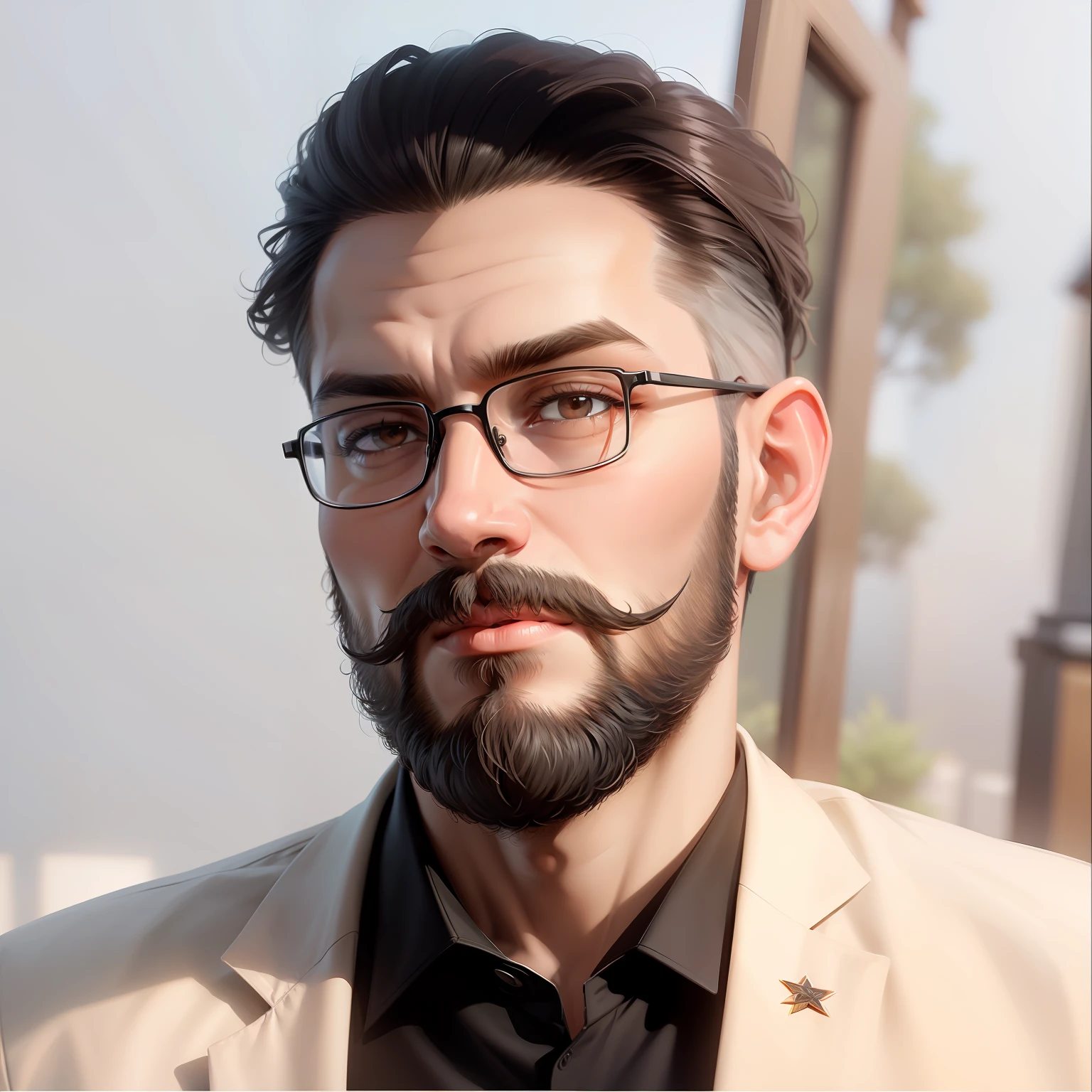 Black glasses, beard, Digital art, different background, real face, detailed photo, original, 8k, realistic