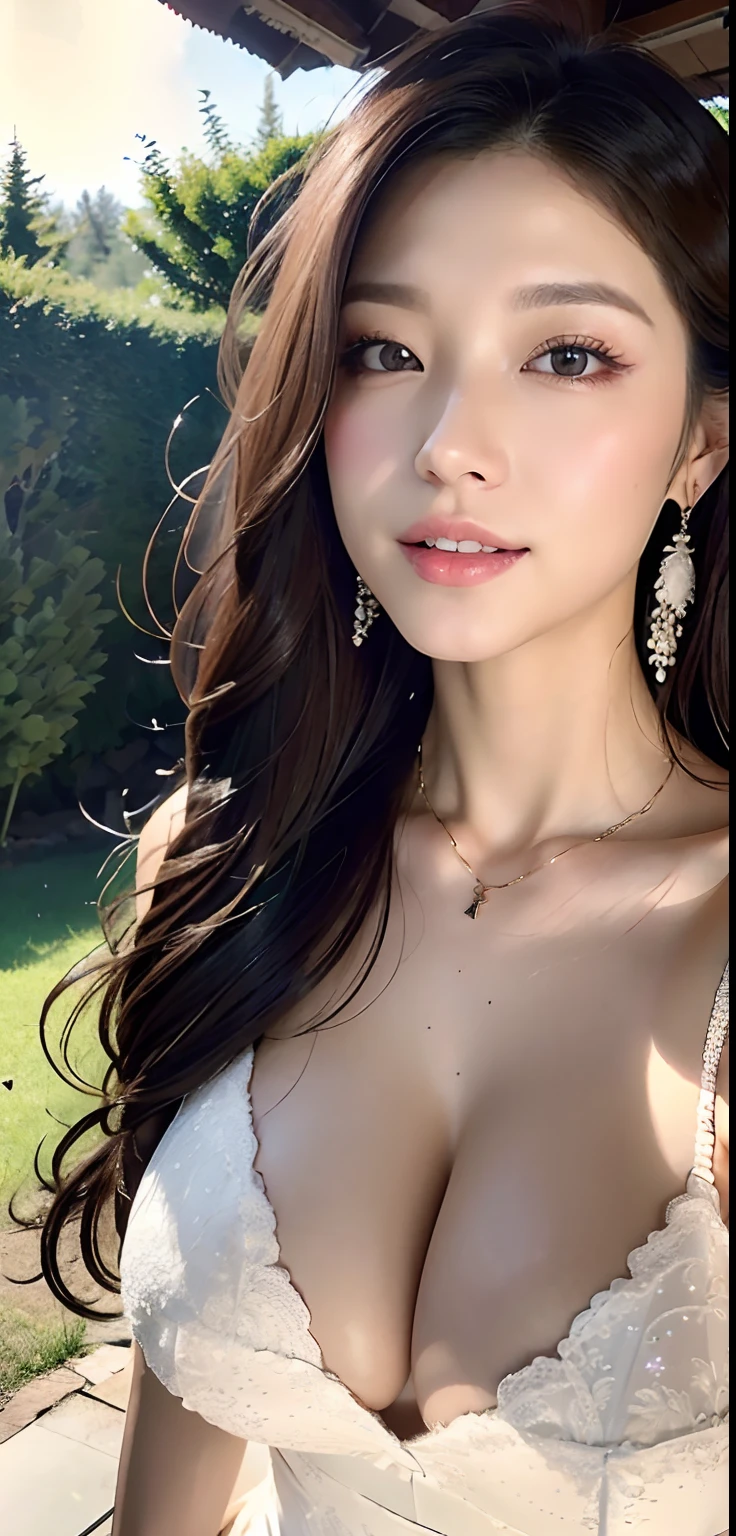 (Lovers 1 Girl), (Medium big breasts:1.3),In the forests of Kamikochi、Sunlight, Foggy、High mountain peak in background、((Grab the viewer's hand)), (master piece: 1.3), (max resolution: 1.4), (UltraHD: 1.2), cinematric light, (Detailed eyes and skin), (detailed facial features), nffsw, 8K分辨率, Perfect Style, beautiful countenance、Highly detailed facial and skin texture、A detailed eye、二重まぶた、Glitter Eyeliner:1.2、shinny skin、fair white skin:1.2、shiny little necklace and earrings,、shiny lip:1.2、((FULL BODYSHOT:1.2))、((Pure White Wedding Dresses:1.0))、a white veil、(Layered Hair Style、dark brown hair)、medium-Long hair、(A very seductive smile:1.0)、seek a kiss:1.2