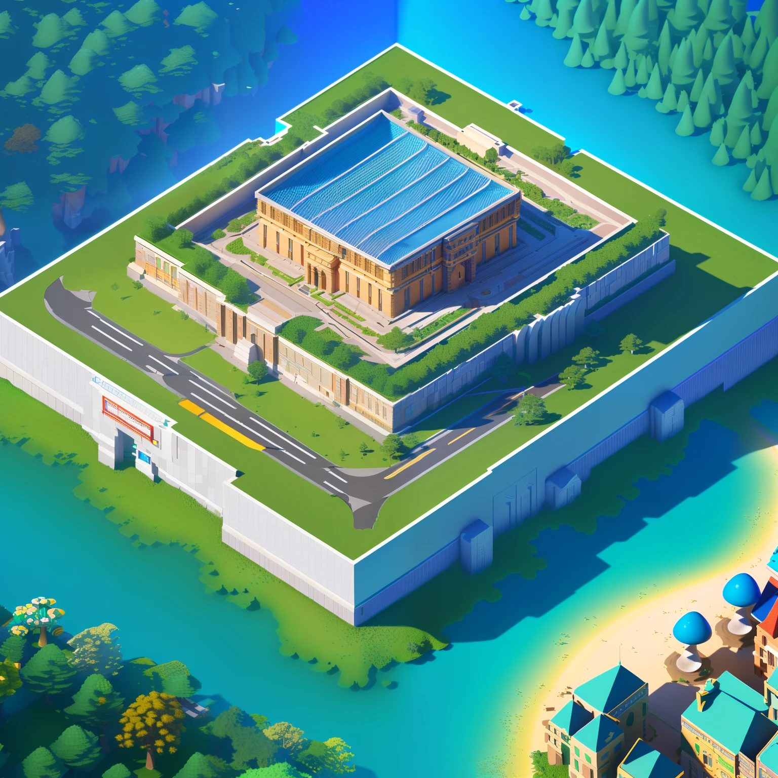 (Cartoon 3D:1.4),Isometric architecture,Masterpiece, Best quality, (Extremely detailed Cg Unity 8K wallpaper), (Best quality), (Best Illustration), (Best shadow), Mushroom Town, Isometric 3D, rendering by octane,Ray tracing,Ultra detailed