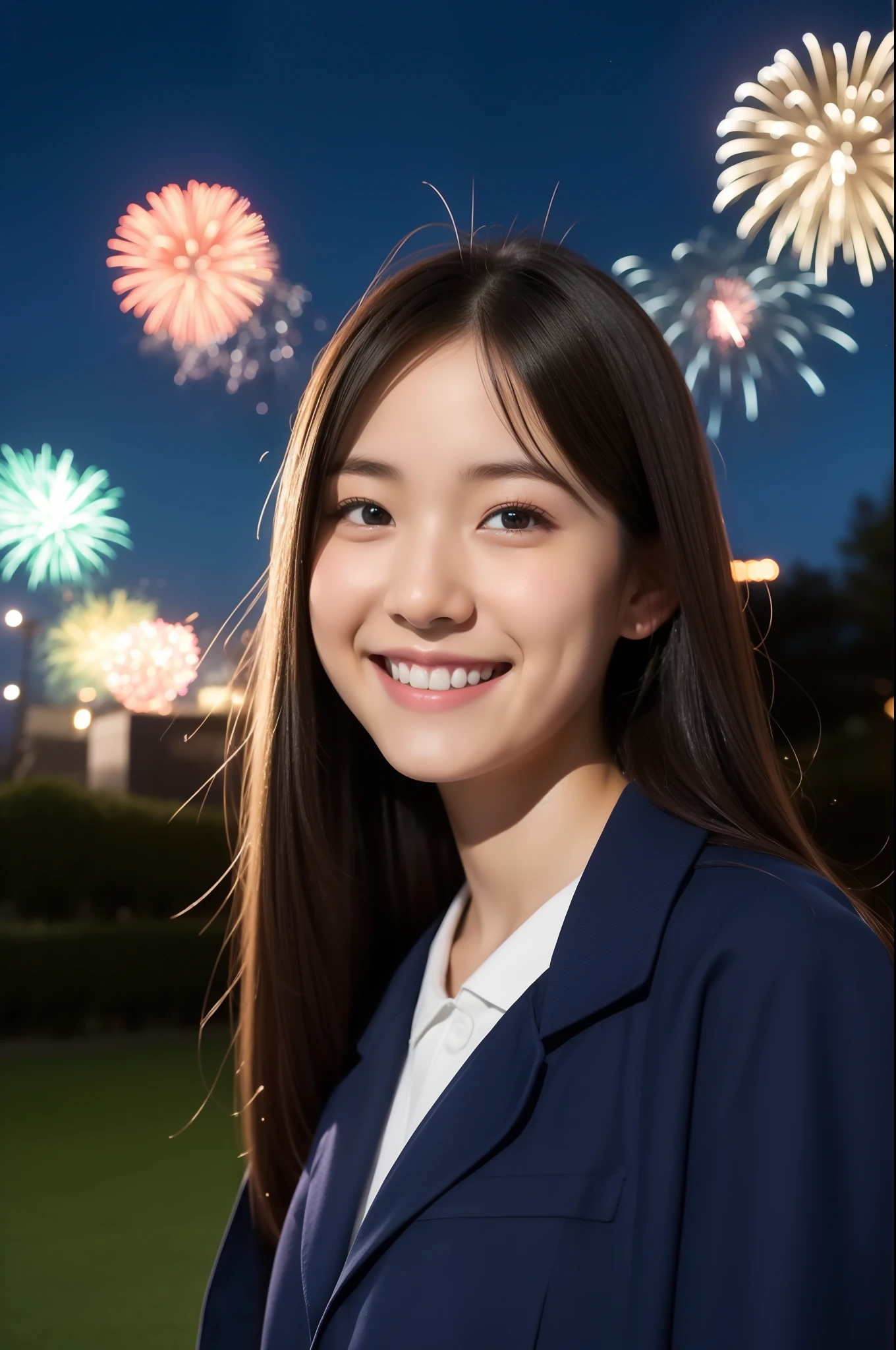 A smile、hi-school girl、校服、While doing fireworks、Aurora