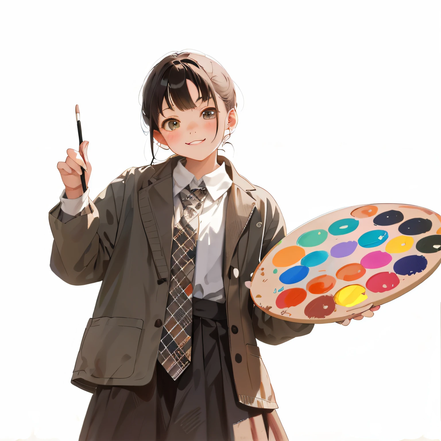 There is a girl with a brush and a palette, drawn in anime painter studio, made with anime painter studio, Beautiful character painting, as an anime character, up of young anime girl, Anime Paintings, anime realism style, in an anime style, anime moe art style, Surrealism female students, Kawaii realistic portrait, lovely digital painting, In anime style