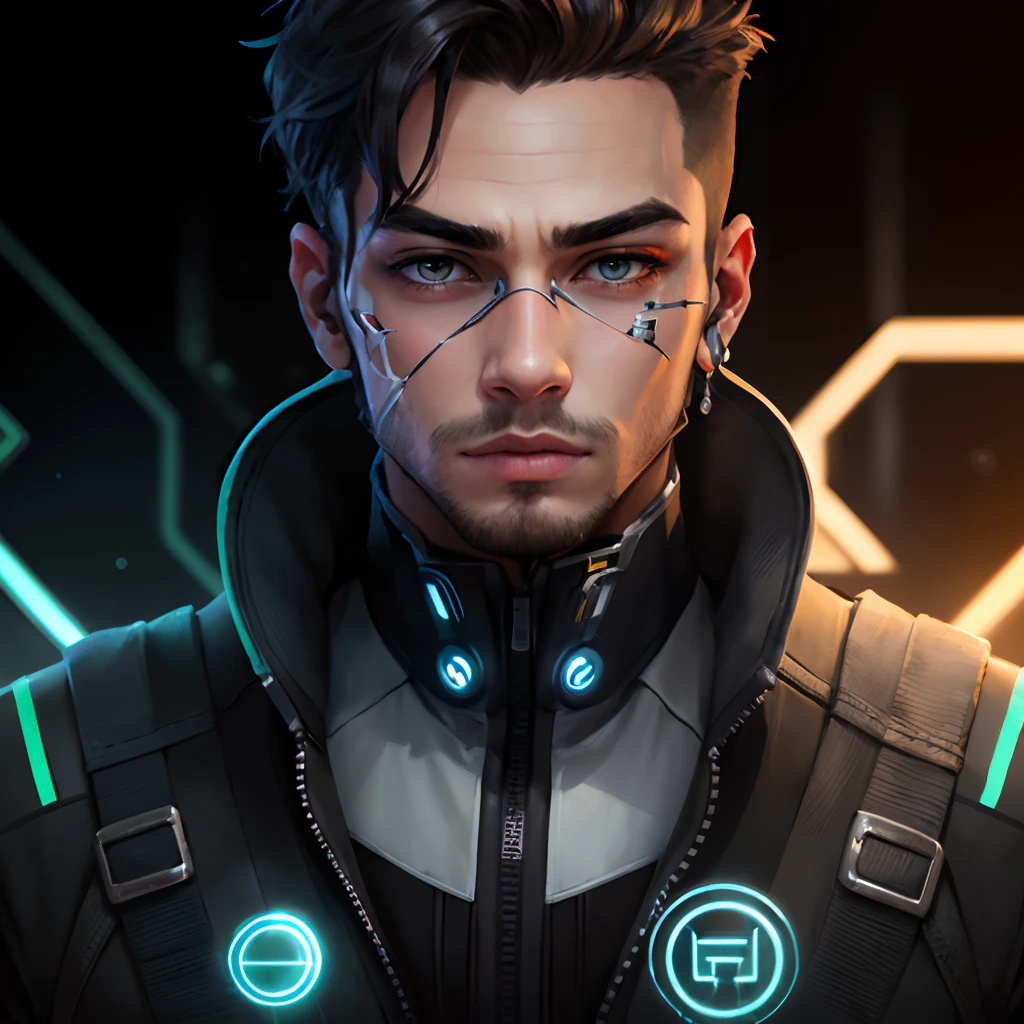A handsome boy with the cyber background with out change the face only cristalze the face