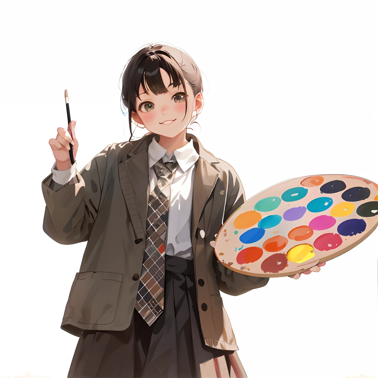 There is a girl with a brush and a palette, drawn in anime painter studio, made with anime painter studio, Beautiful character painting, as an anime character, up of young anime girl, Anime Paintings, anime realism style, in an anime style, anime moe art style, Surrealism female students, Kawaii realistic portrait, lovely digital painting, In anime style