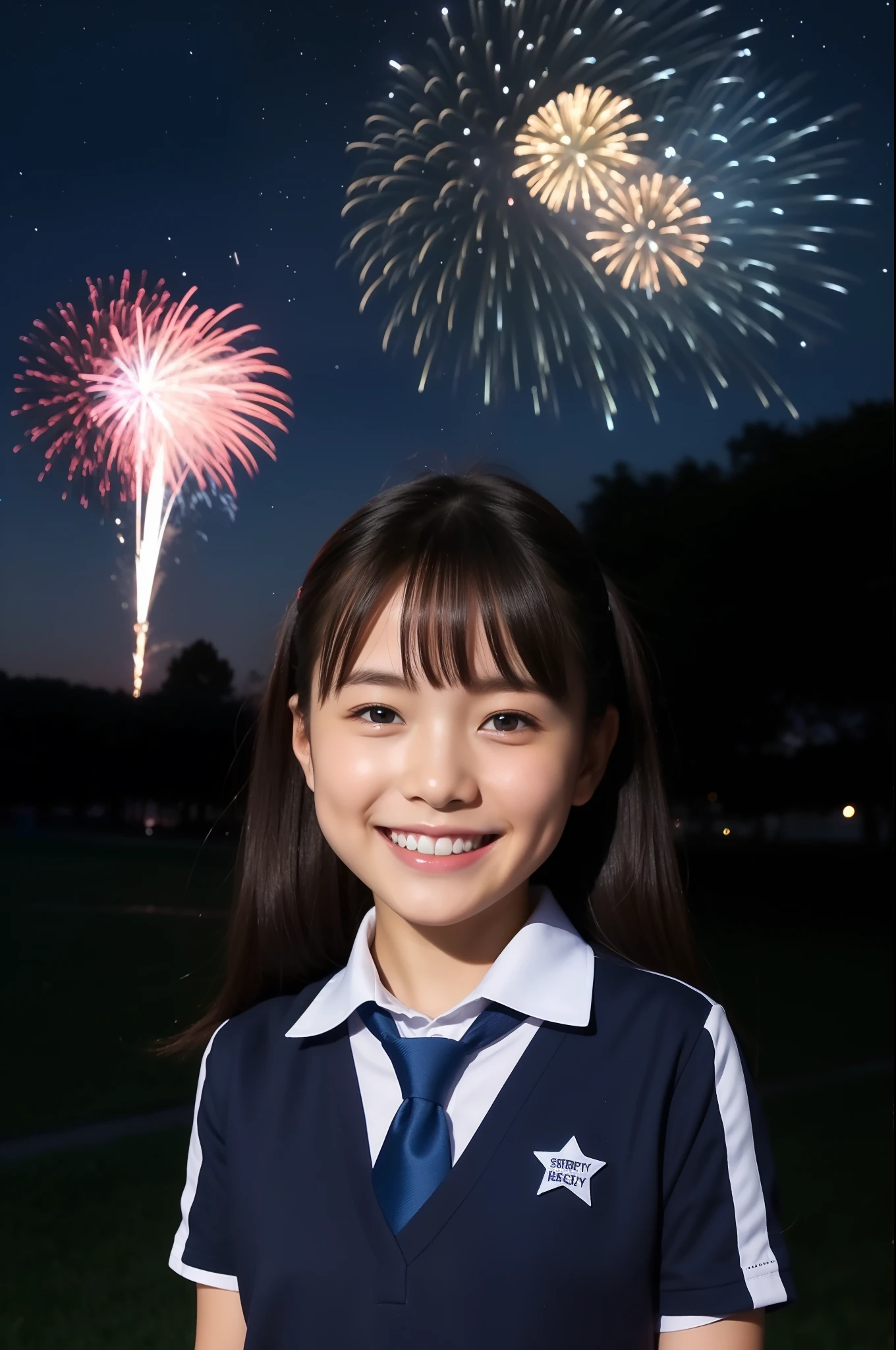A smile、hi-school girl、校服、While doing fireworks、starrysky
