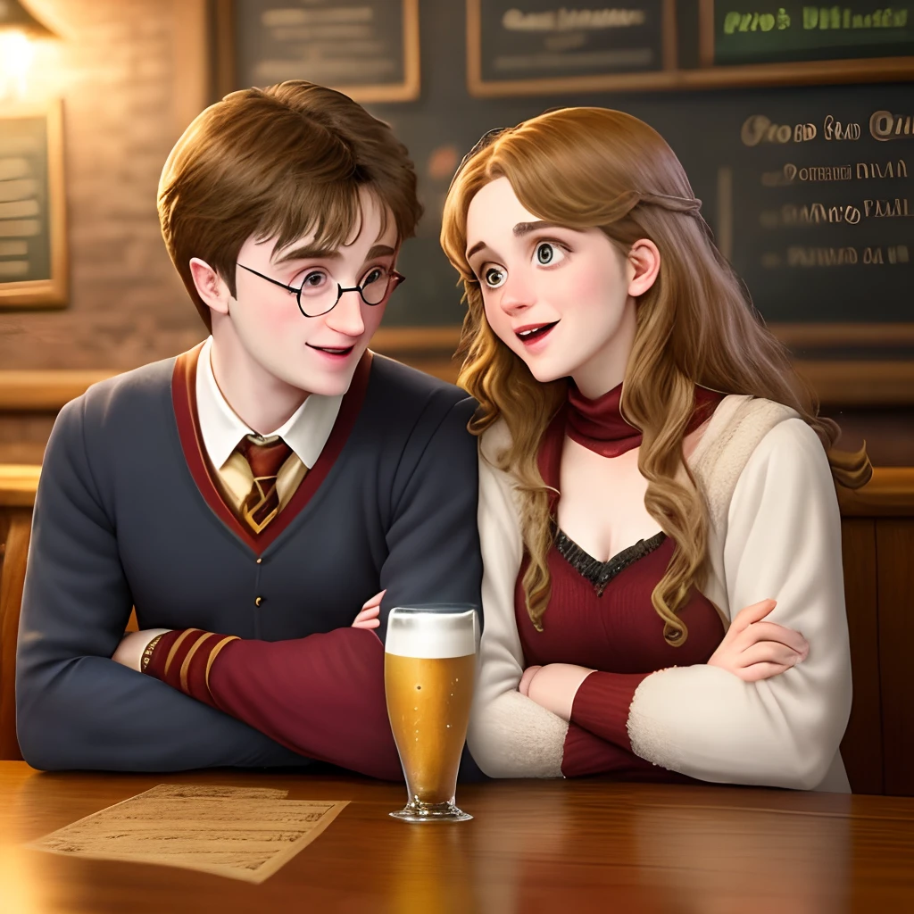 Harry potter drunk with hermione in a pub