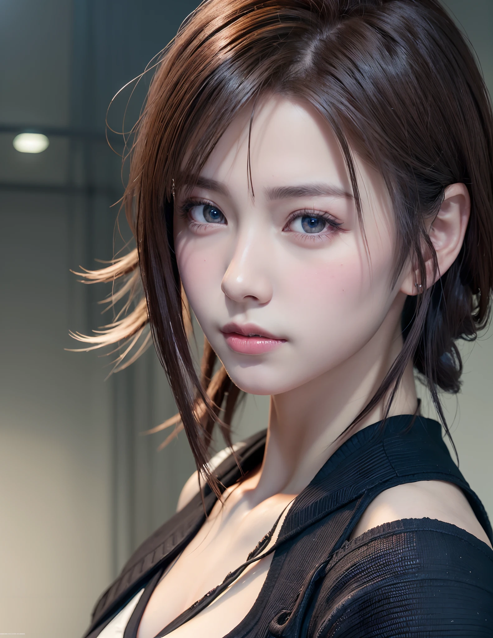 A close up of a woman with a black top and a black top - SeaArt AI