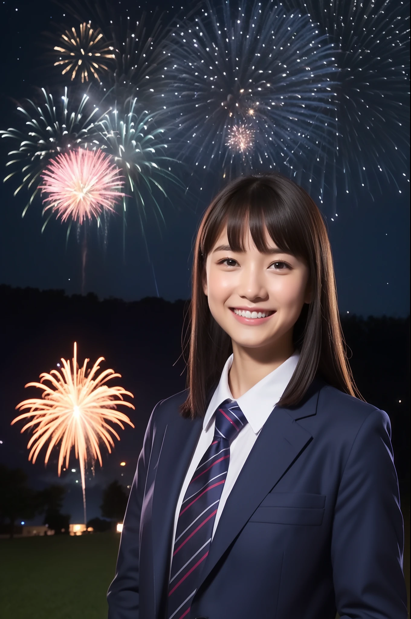 A smile、hi-school girl、校服、While doing fireworks、starrysky