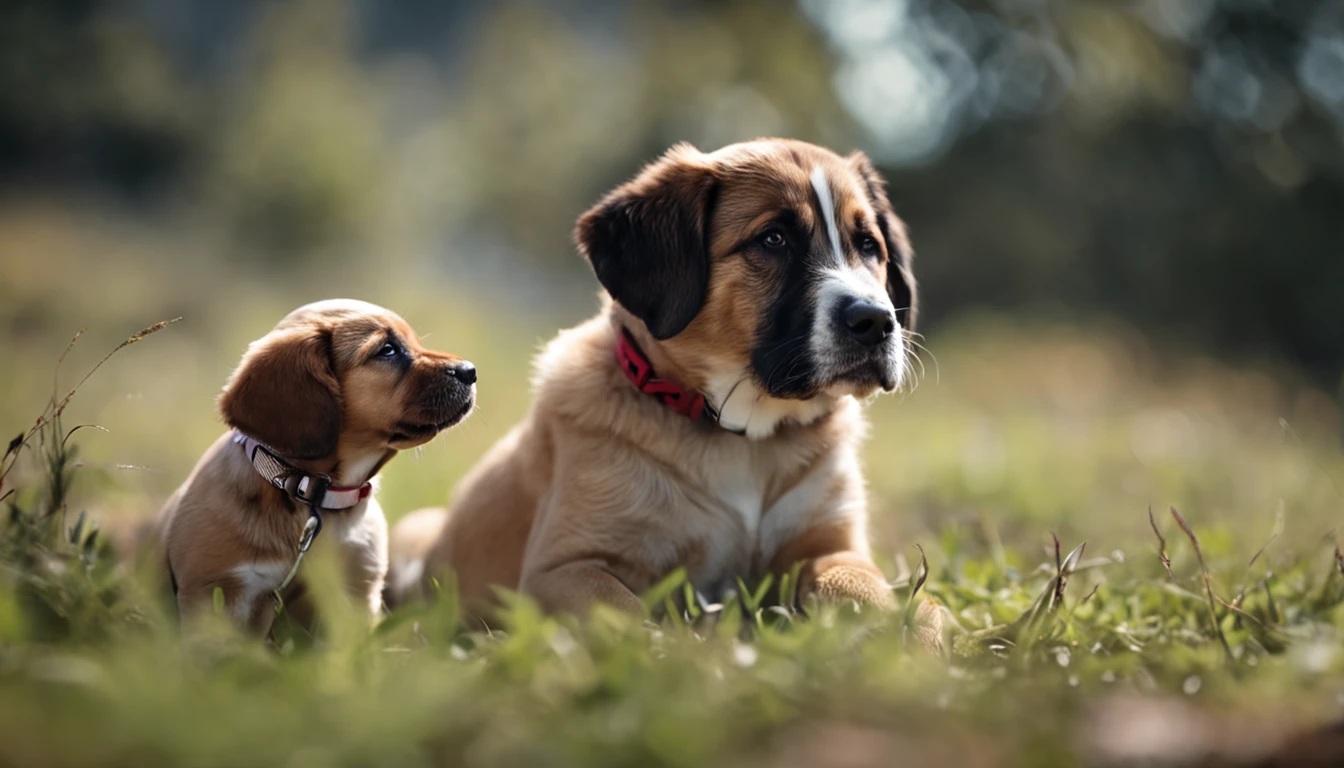 dog protecting puppy