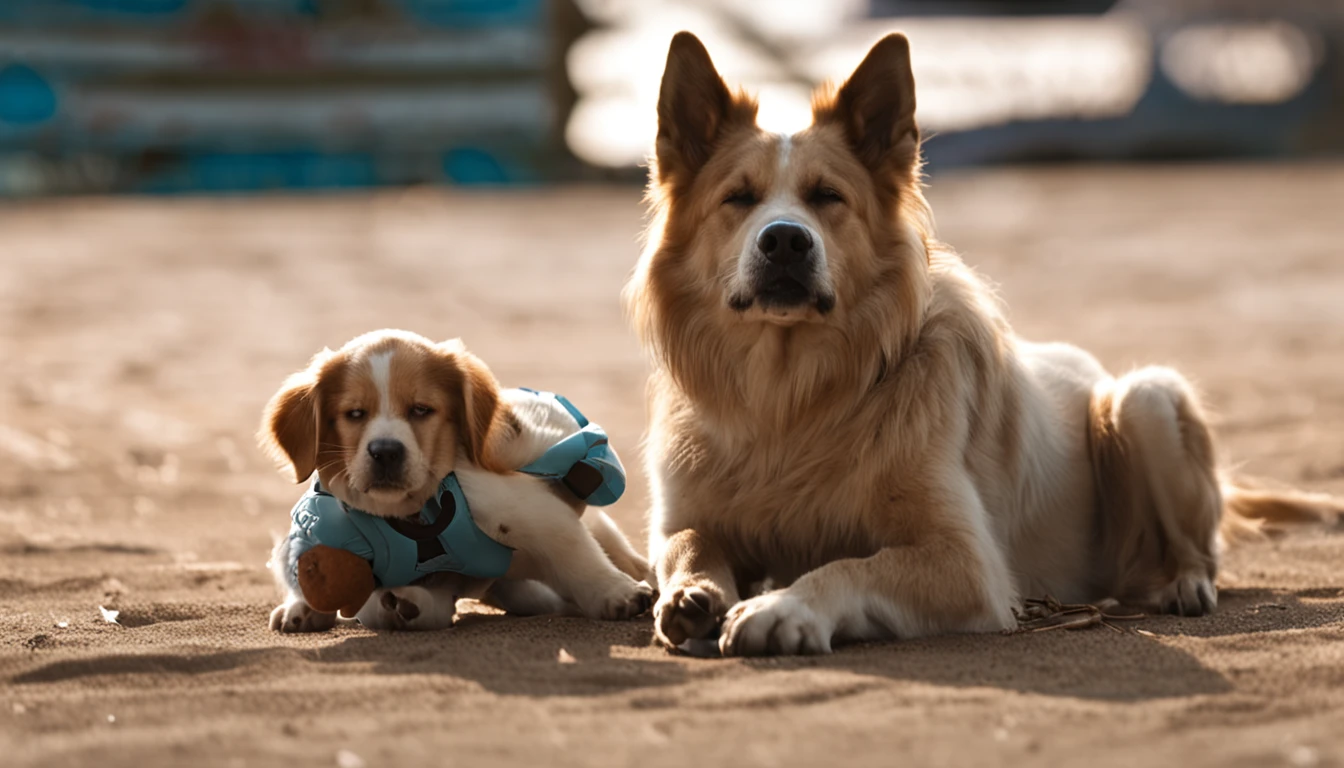 dog protecting puppy