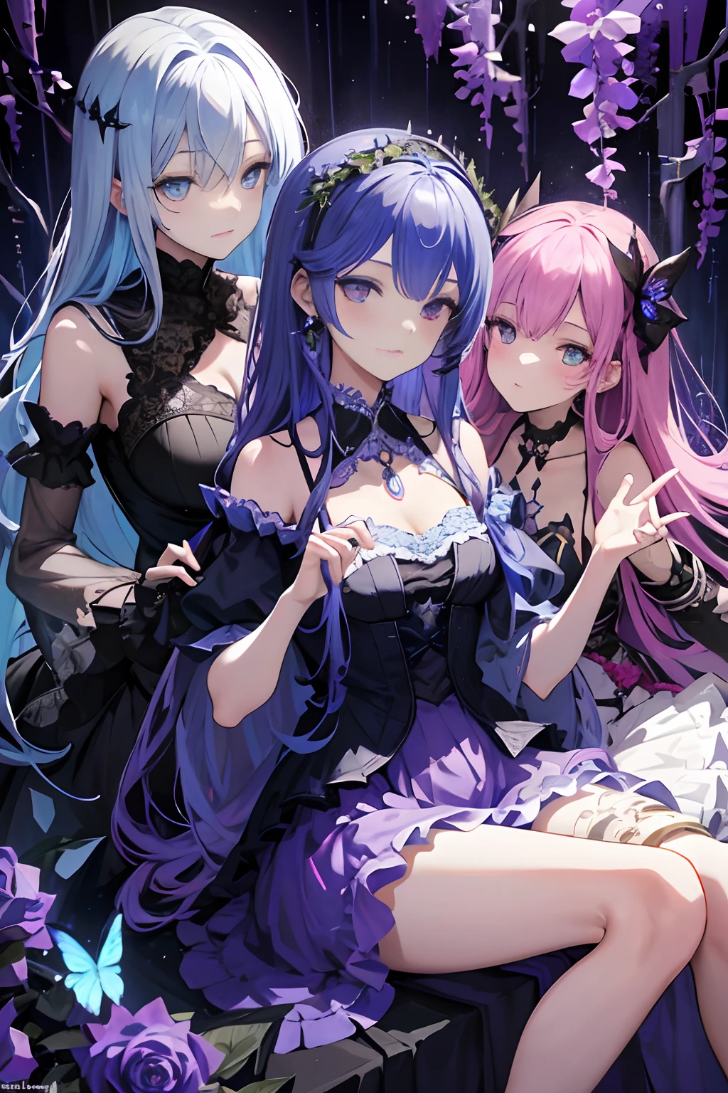 (((美少女Anime Style))),Anime Style,Lie down on the bed3Different types of wives,A married woman seduces with flashy underwear,Penetration Sex,Creampie Sex,Orgy(1 Male,3Women),Gothic,Earrings,necklace,Lock,tattoo,Heart Pupil,♡ranbu