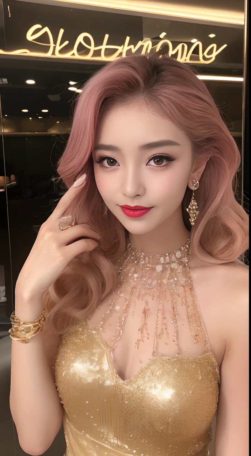 ((An ultra-high picture quality、top-quality、8k picture、​masterpiece:1.3))、Crisp focus:1.2、Beautiful woman with perfect body shape:1.4、Supreme Beauty、Super Slender、abdominals:1.2、((Flashy colorful colored hair、Hair Styling Arrangement、Give hair、beutiful breast:1.2、tchibi、))、a wet body:1.5、Highly detailed facial and skin texture、A detailed eye、二重まぶた、japanes、sixteen years old、Perfect five-finger、Delicate and perfect hands、perfect arms、perfect leg、perfect foot、night city background、Idle face、Complete nakedness、Cabaret background、perfect  eyes、Perfect makeup、red-lips、A slight smil、open the legs widely、Make both legs look beautiful、Delicate hair、skinny  body、Ganimata leg opening、Hands behind the body、Sex Worker、high quality make up、sexypose、Gorgeous and elegant hair、Bewitching face、Best Makeup、The cutest beauty in the world、Best Hair Styling、Stylish hair and makeup、The sexiest in the world、Sleepy face、Wearing a black cocktail dress、Wearing a fancy party dress、red gorgeous dresses、Elegant dress、The finest dresses、Wear hair ornaments、Ring earrings、Glittering Gold Dress、Pink lace dress、Red Gold Dress、Glamorous atmosphere、Luxury high heels、Diamond necklace、Short stature、tchibi、Infant face、Glittering bracelet、Glittering anklets、Gentle face、Bun Hairstyles、Young Face、Black eyeliner、long lashes、Cabaret Cast Style、champagne、champagne glass、Innocence、Overall pink image、Sauce order、Tear bag、Black around the eyes、Lori face、a baby face、Face、