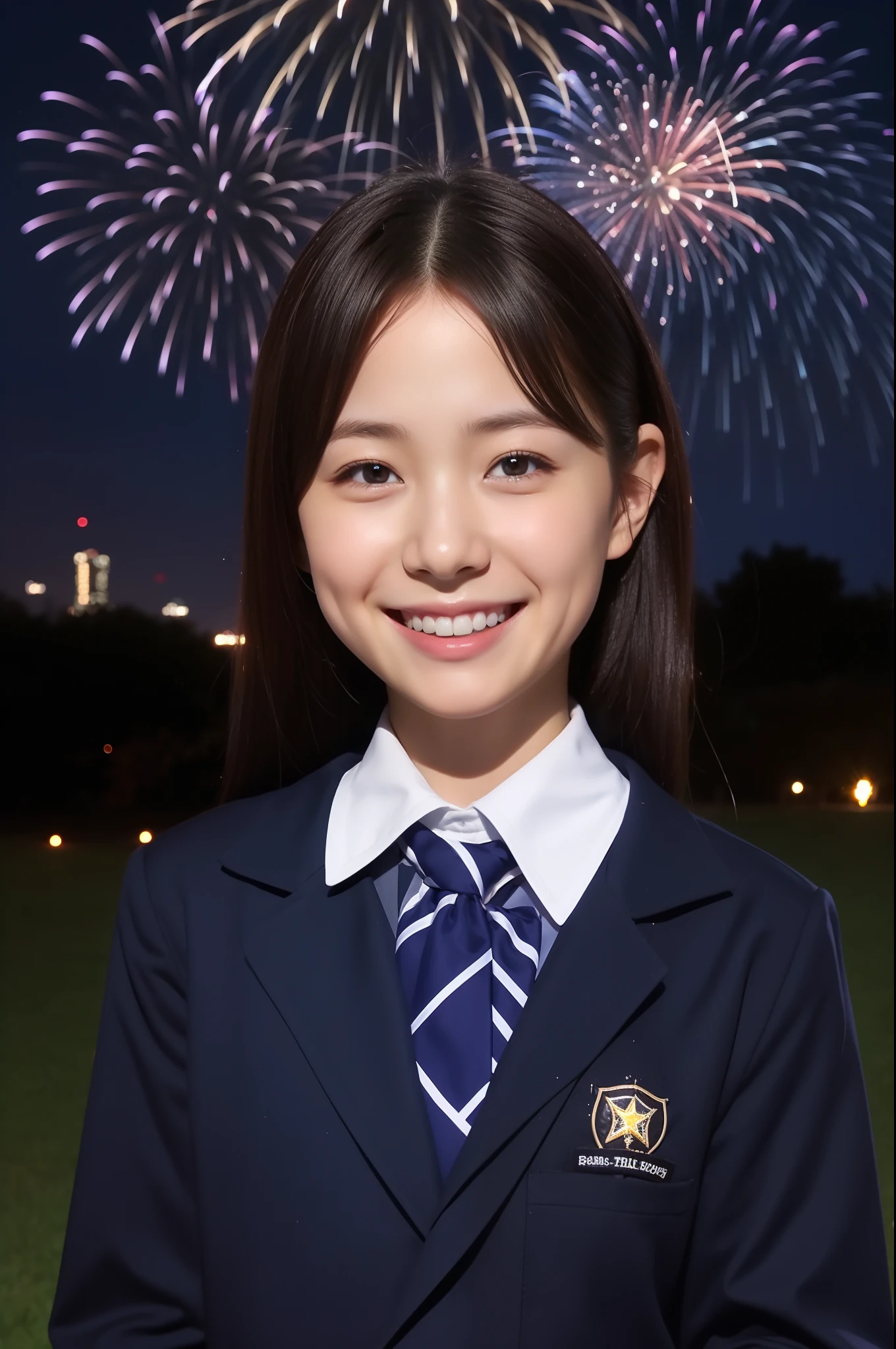 A smile、hi-school girl、校服、While doing fireworks、starrysky