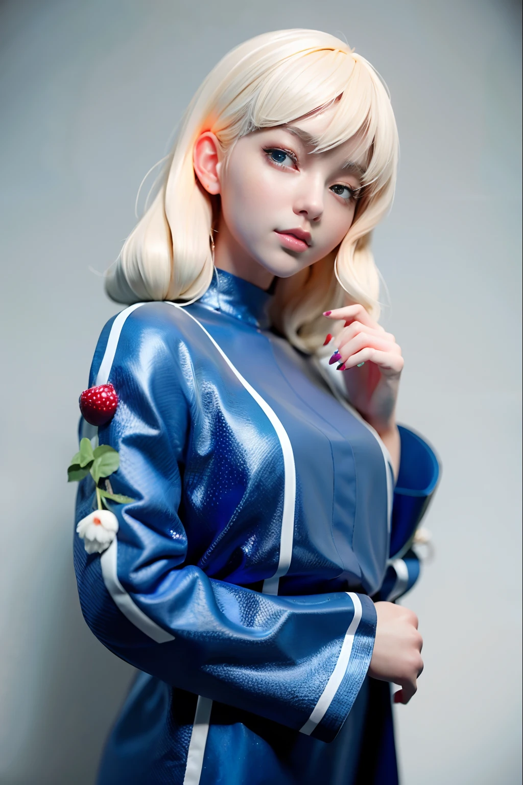 blond haired girl with white hair and blue eyes holding a piece of fruit, realistic anime art style, stunning anime face portrait, anime. soft lighting, portrait anime girl, cute anime girl portrait, realistic anime artstyle, by Lü Ji, wlop painting style, anime girl portrait, realistic cute girl painting, beautiful anime portrait, kawaii realistic portrait, anime girl portrait profile, best quality