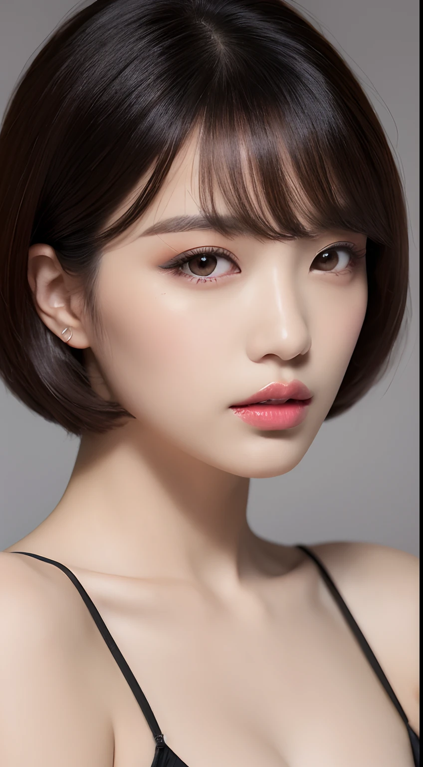 one Filipina model ,Unique short hair details, elegant virtual fashion, Near future , double eyelid, plump lips, professional makeup