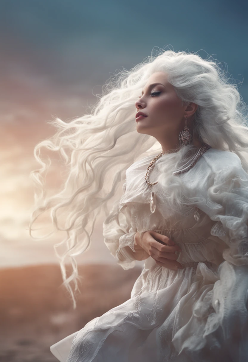 white skinned,White hair,The upper part of the body,Beautuful Women