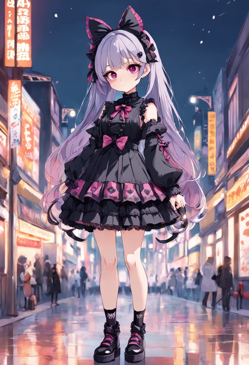 anime girl with gothic ta streetwear outfit, full body adoptable, cute art style, cute colorful adorable, pretty anime character design, outfit design, colorful concept art, fullbody commission for, decora inspired illustrations, full body portrait of a short!