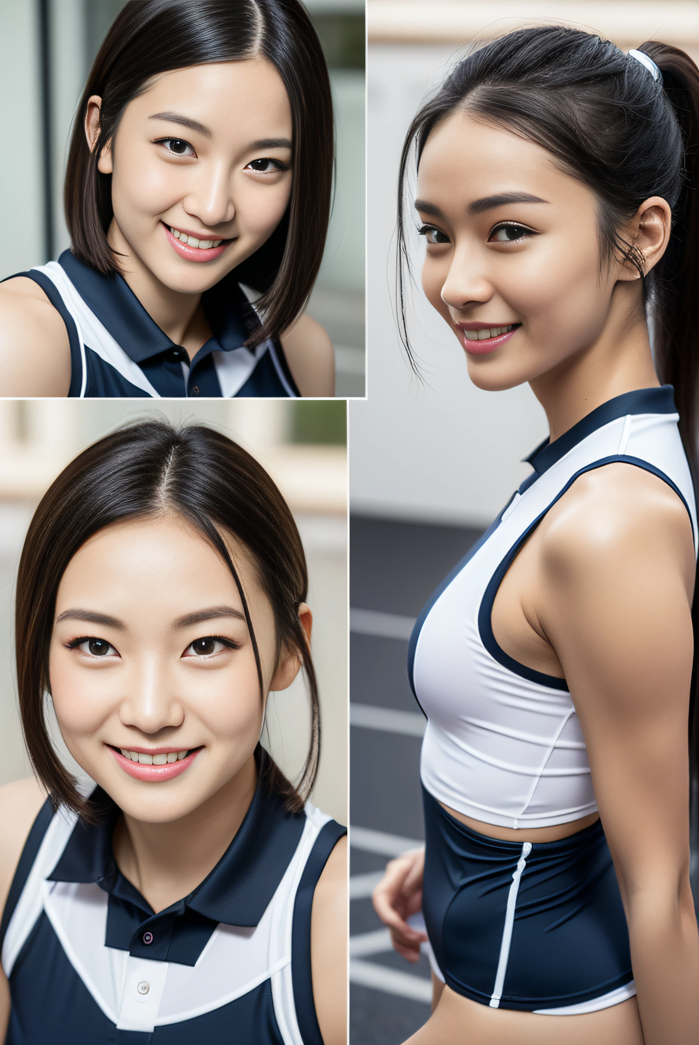 (((full bodyesbian)))、japanese beautiful woman、Two shots、(((track uniform)))、((Shoulder-length black hair))、((short ponytail hair))、Two people pose、Hairy axillary、Perfect style、beautifullegs、kawaii、((track & Track and field athlete women))、(((1人)))、((Stadium))、Extraordinarily cute、A slight smil、Beautiful breasts、full bodyesbian、Arena、((Outstanding style))、((Healthy body))、 Photorealsitic、Beautiful detailed eyes、Hyper-realism、hight contrast、Ultra HD、realistic skin textures、Top image quality、top-quality、超A high resolution、Fine details、Very meticulous