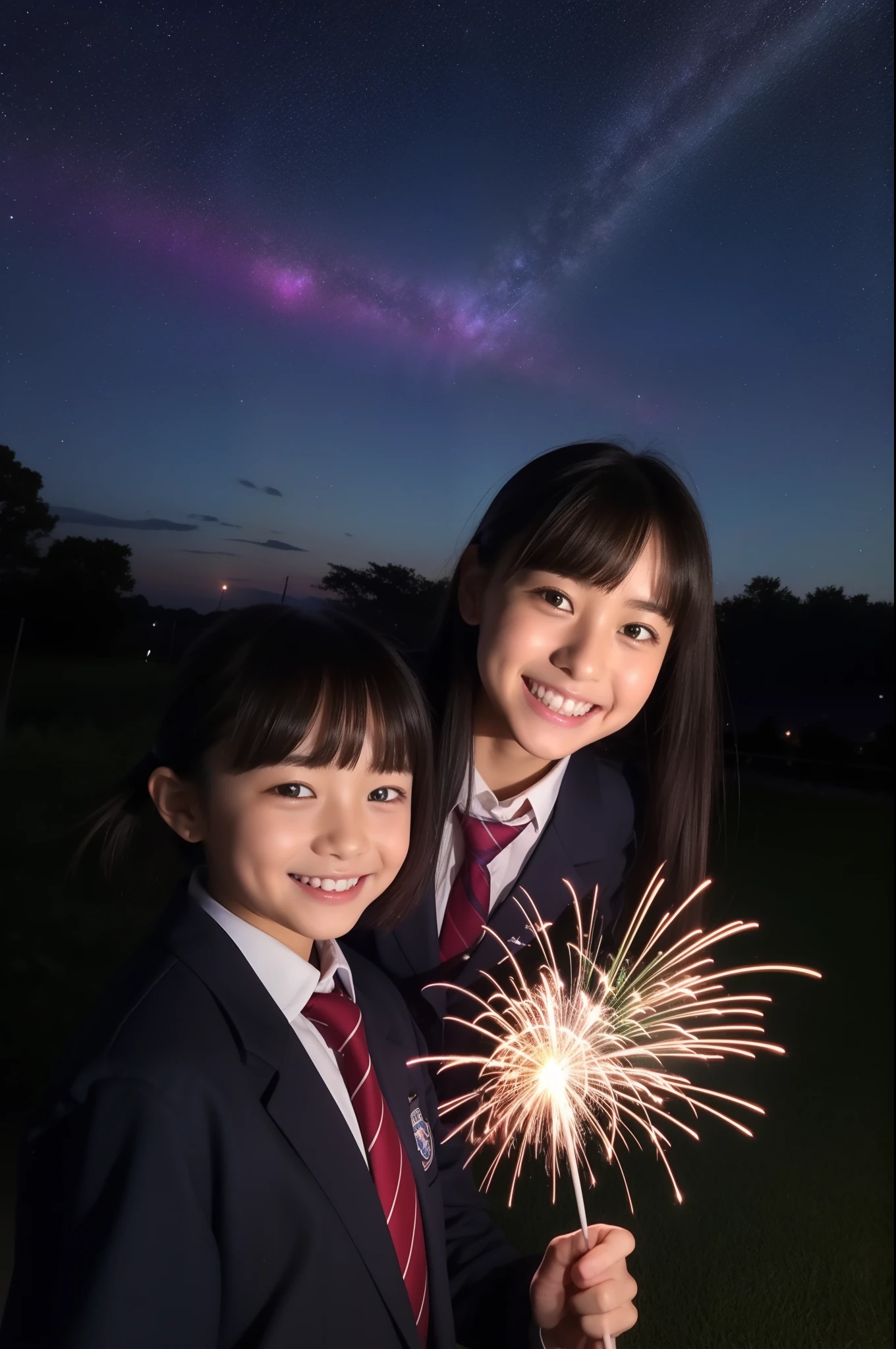 A smile、hi-school girl、校服、While doing fireworks、starrysky、Aurora