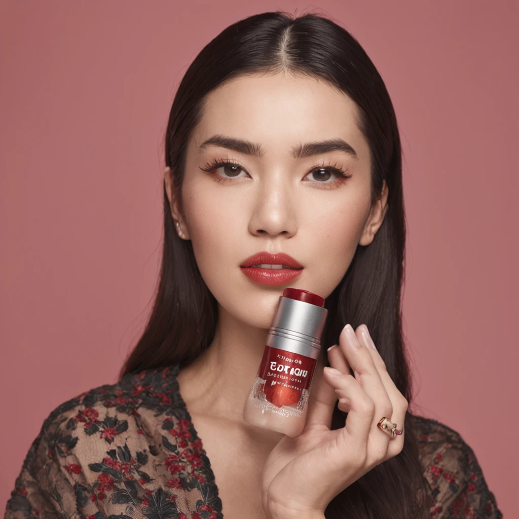 One Chinese holds a pepper shaker in one hand，Place it next to your face，Take a photo of the razor brand，ad campaign，H3H3，Taoist，shot of，beauty retouch，Cool and bright tones，Dua Lipa，Official Product Pictures，inspired by Luo Ping，Clean face and body skin