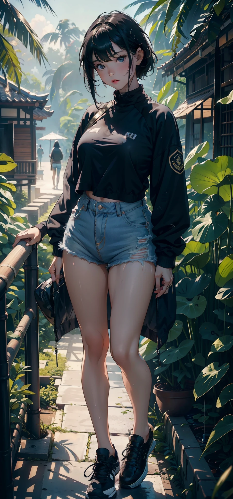1female,3 years old,bit girl,Small , Thin waist,Pornographic exposure, solo,(Background with:bamboo forrest,lotuses,lotus flower,exteriors,Lotus pond) She has short black hair,Qi bangs,bobo head,standing on your feet,Sweat profusely,drenched all over the body,seen from the front, hair straight, mostly cloudy sky,(((tmasterpiece),(Very detailed CG unity 8K wallpaper),best qualtiy,cinmatic lighting,detailed back ground,beatiful detailed eyes,Bright pupils,Black eyes,(Very fine and beautiful),(Beautiful and detailed eye description),ultra - detailed,tmasterpiece,)),facing at camera,A high resolution,ultra - detailed),revealing breasts,Bare genitals, Bulge,legs are open,Raised sexy,Camel toes,Flushed complexion,Open-mouthed,frontage,elementary student(Black baseball jacket,Sexy revealing denim panties,black sneaker shoes,nakeness),Full body photo,frontage