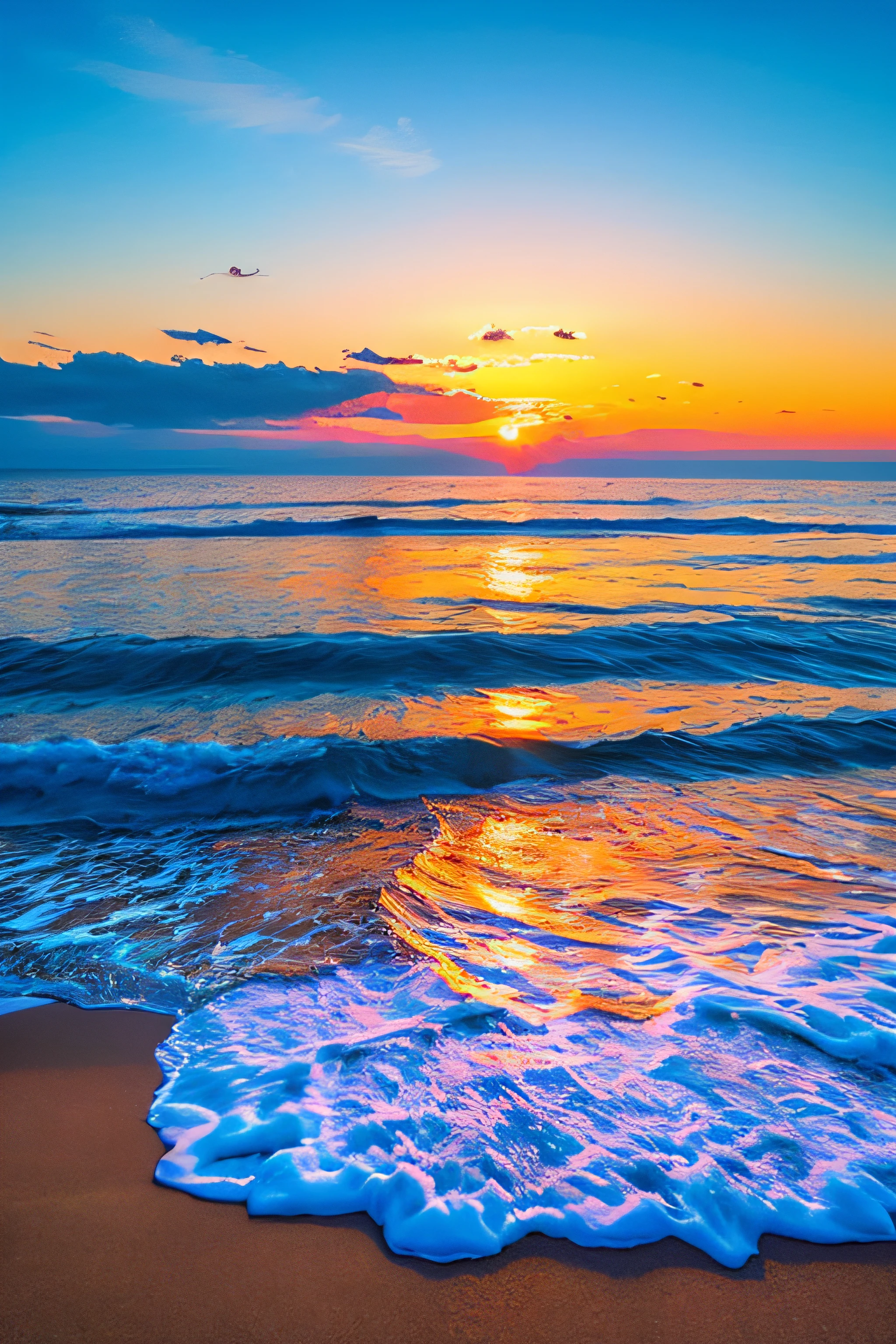 Gorgeous sunrise background with sea, blue water