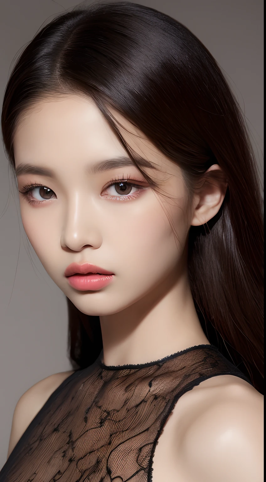 one African model , hair model, Unique hair details, elegant virtual fashion, Near future , double eyelid, plump lips, professional makeup