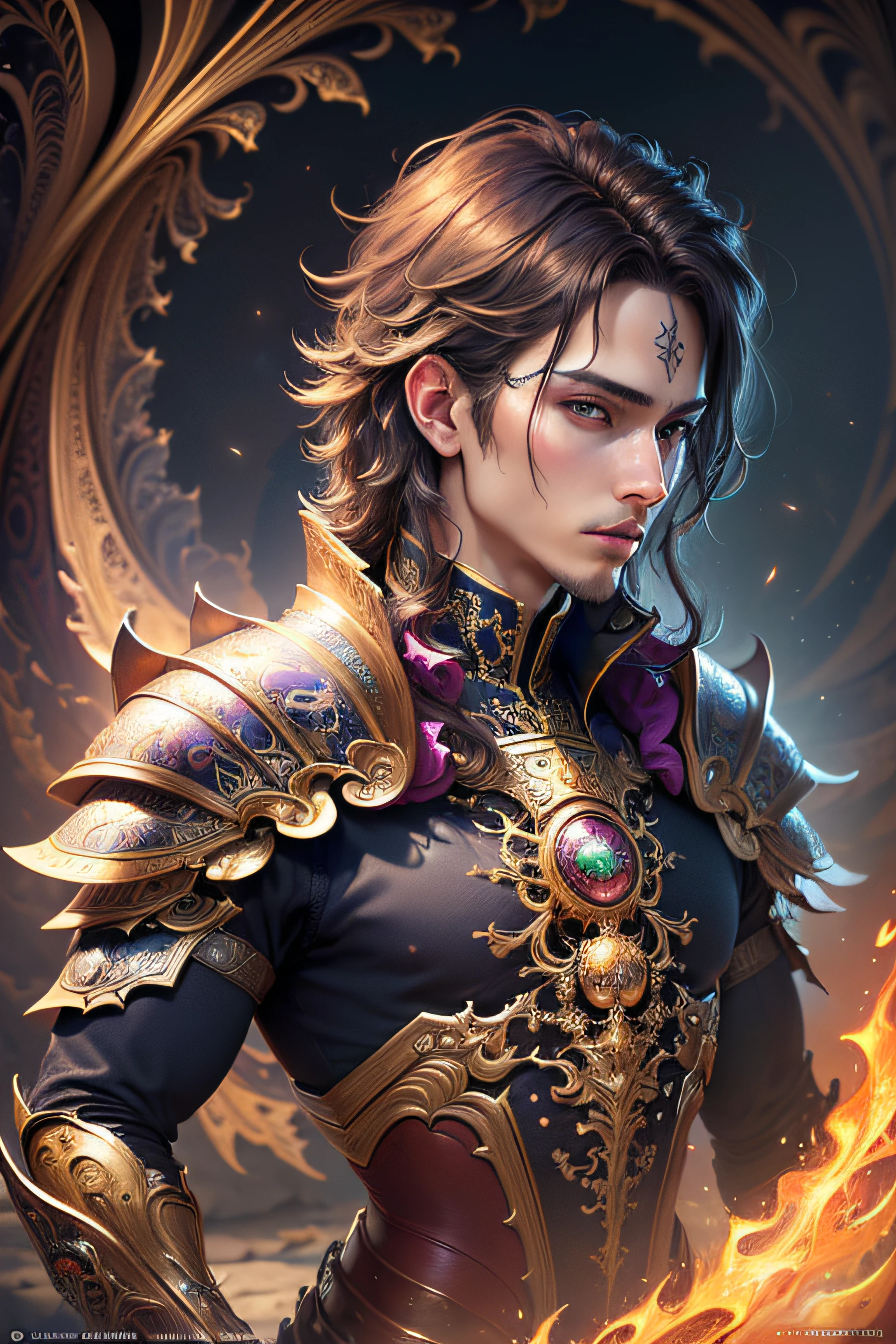 (masterpiece, top quality, best quality, official art, aesthetic:1.2), (1prince), extreme detailed,(fractal art:1.3),colorful,highest detailed, armor, sharp facial features, handsome