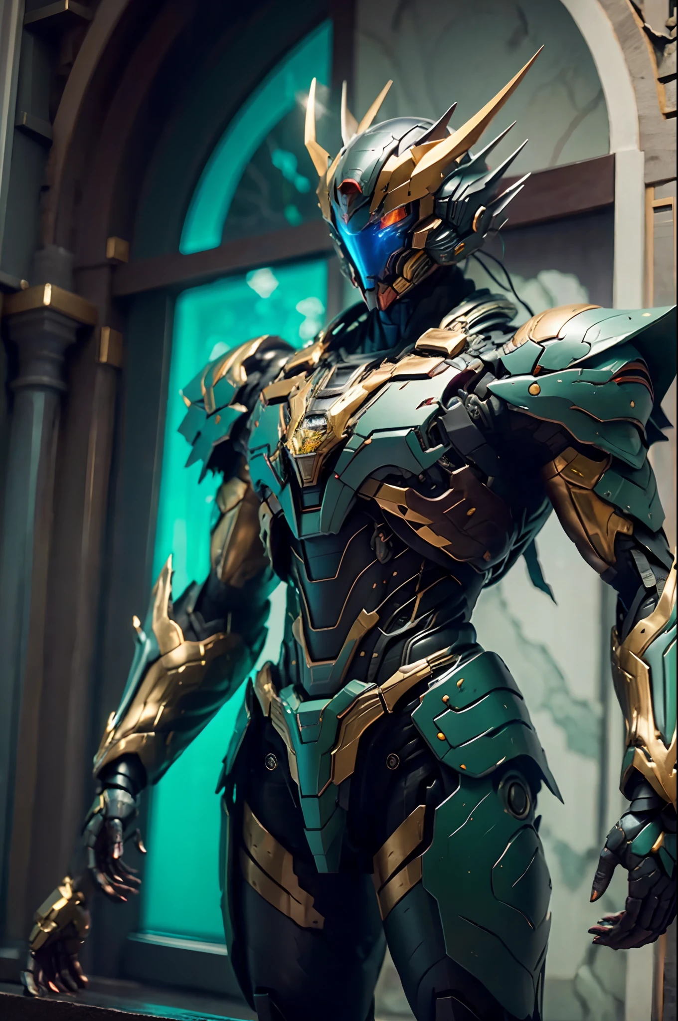 Ouro Saint Seiya Limb armadura, Marvel Filme Homem de Ferro Cuirass, (Gundam 00 Gundam Exia: 1.5), (Mecha) (Mechanicalgirl) (armadura), (perna aberta: 1.3), perfeito, (wide angle), best quality, master part, super resolution, (realidade: 1.4), 1 girl, bareshoulders, Detalhes loucos, (Dobras do quadril: 1.2), lower chest, peito lateral, estilo de motor irrealista, efeito boca, Foto estilo David La Chapelle, Bioluminescence palette: azul claro, Ouro claro, pale pink, branco brilhante, wide angle, ultra-fino, cinematic still life, vibrante, Estilo Sakimichan, olhos perfeitos, A mais alta qualidade de imagem 8K, inspirado em Harry Winston, Canon EOS R 6 obra-prima "Caos 50,--, sob a pinta do olho, ray tracing, Surrealismo, pele texturizada
