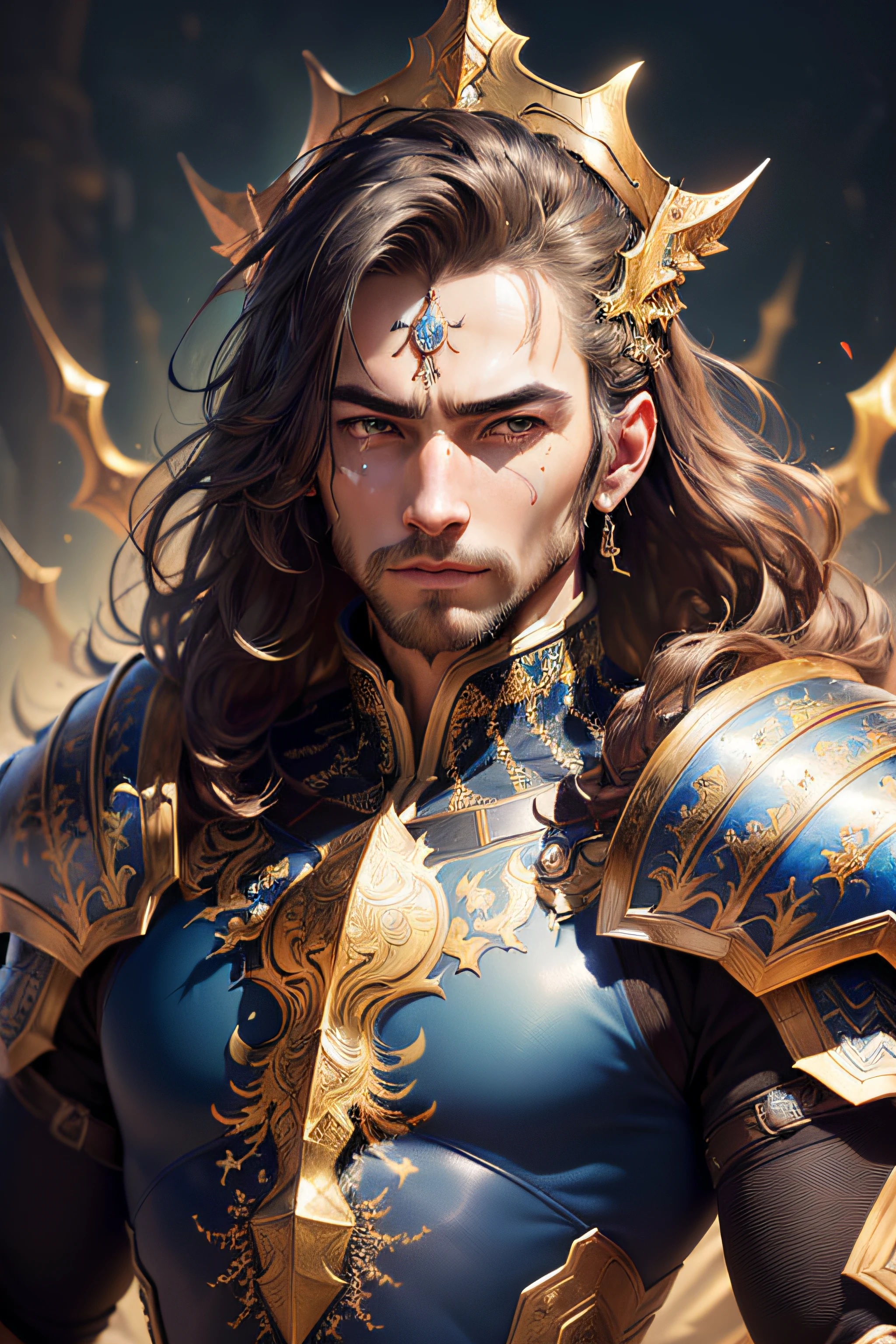 (masterpiece, top quality, best quality, official art, aesthetic:1.2), (1king), extreme detailed,(fractal art:1.3),colorful,highest detailed, armor, sharp facial features, handsome