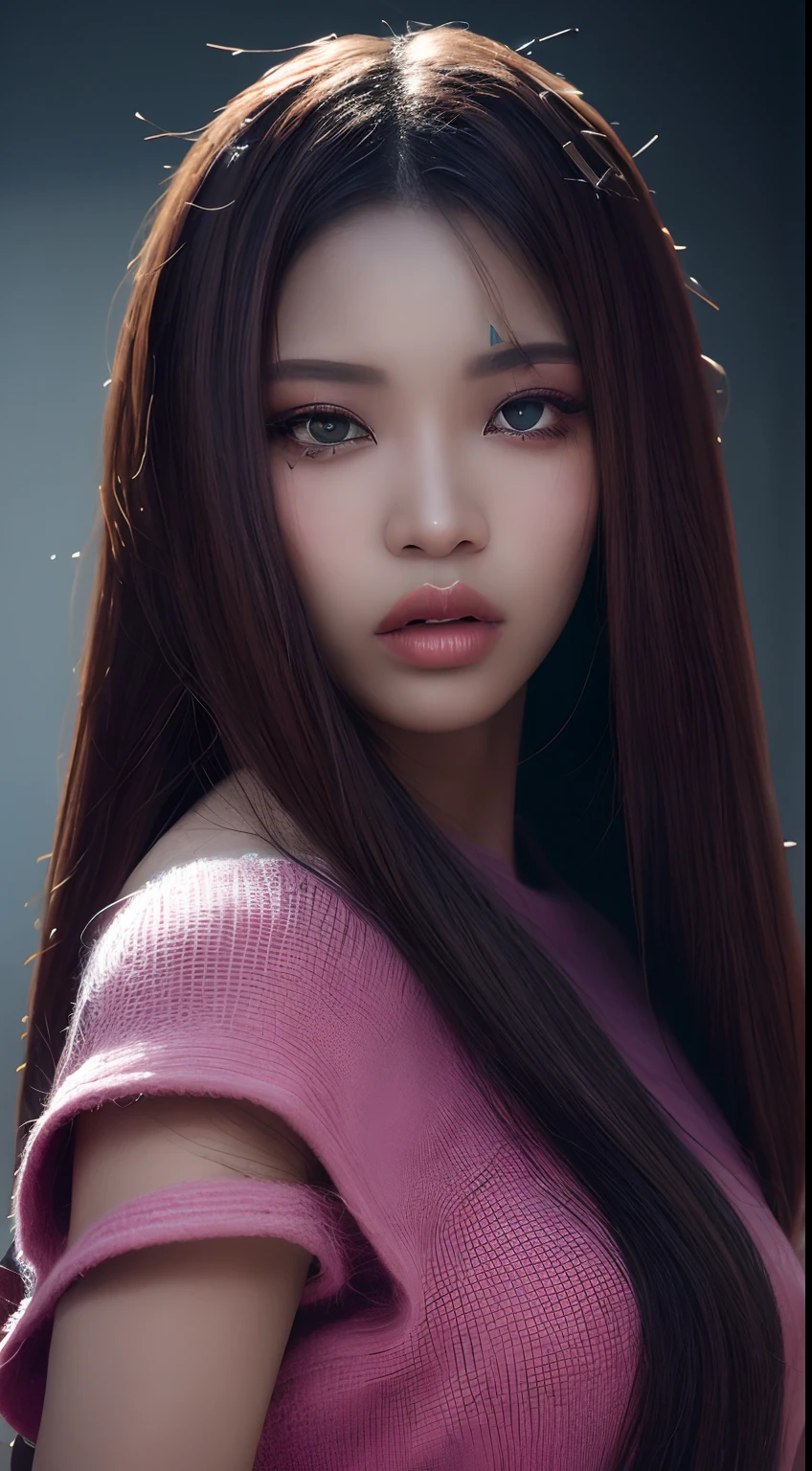 one African model , hair model, Unique hair details, cyberpunk fashion, Near future , double eyelid, plump lips, professional makeup